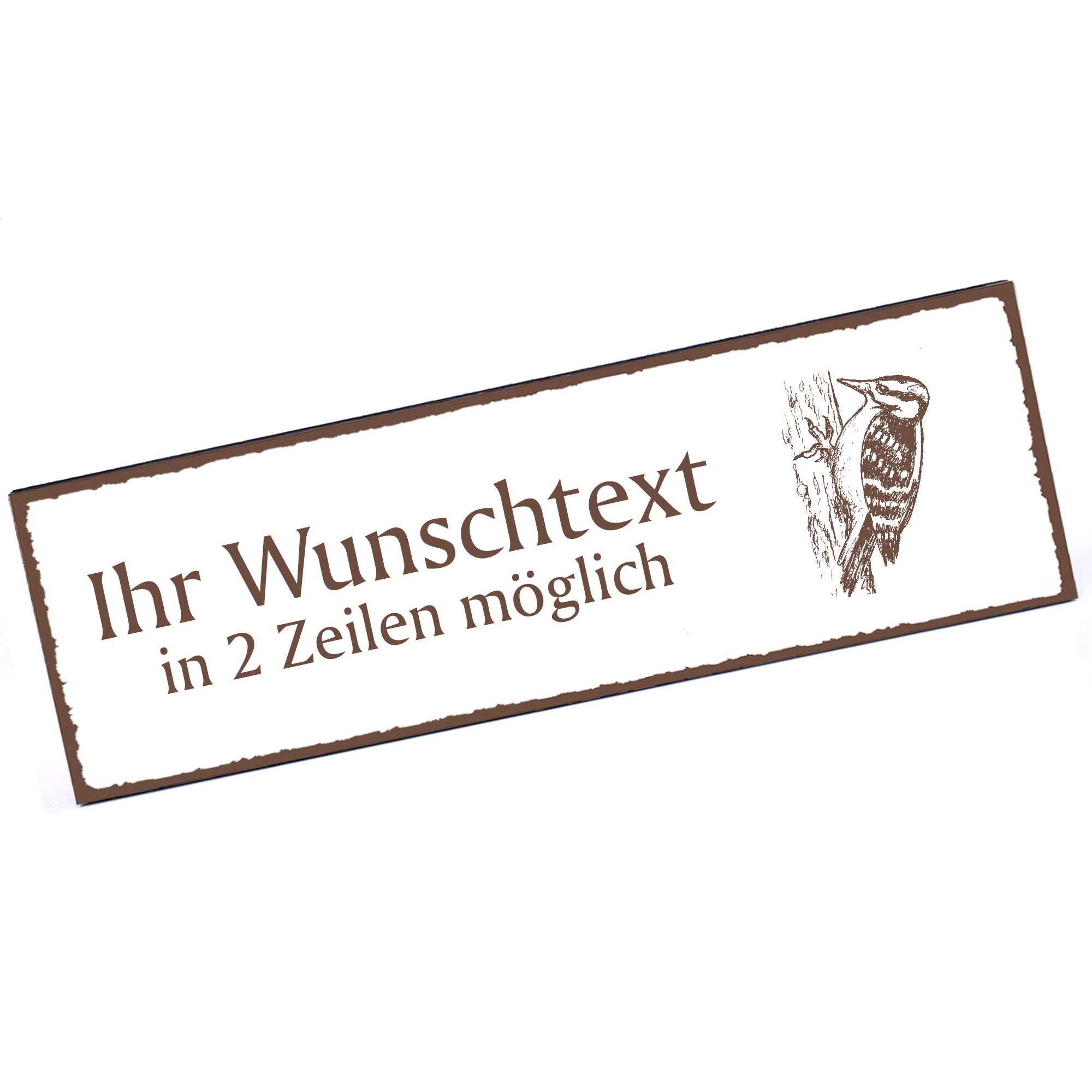 Türschild Buntspecht  Namensschild personalisiert mit Gravur - 150mm x 50mm - selbstklebend