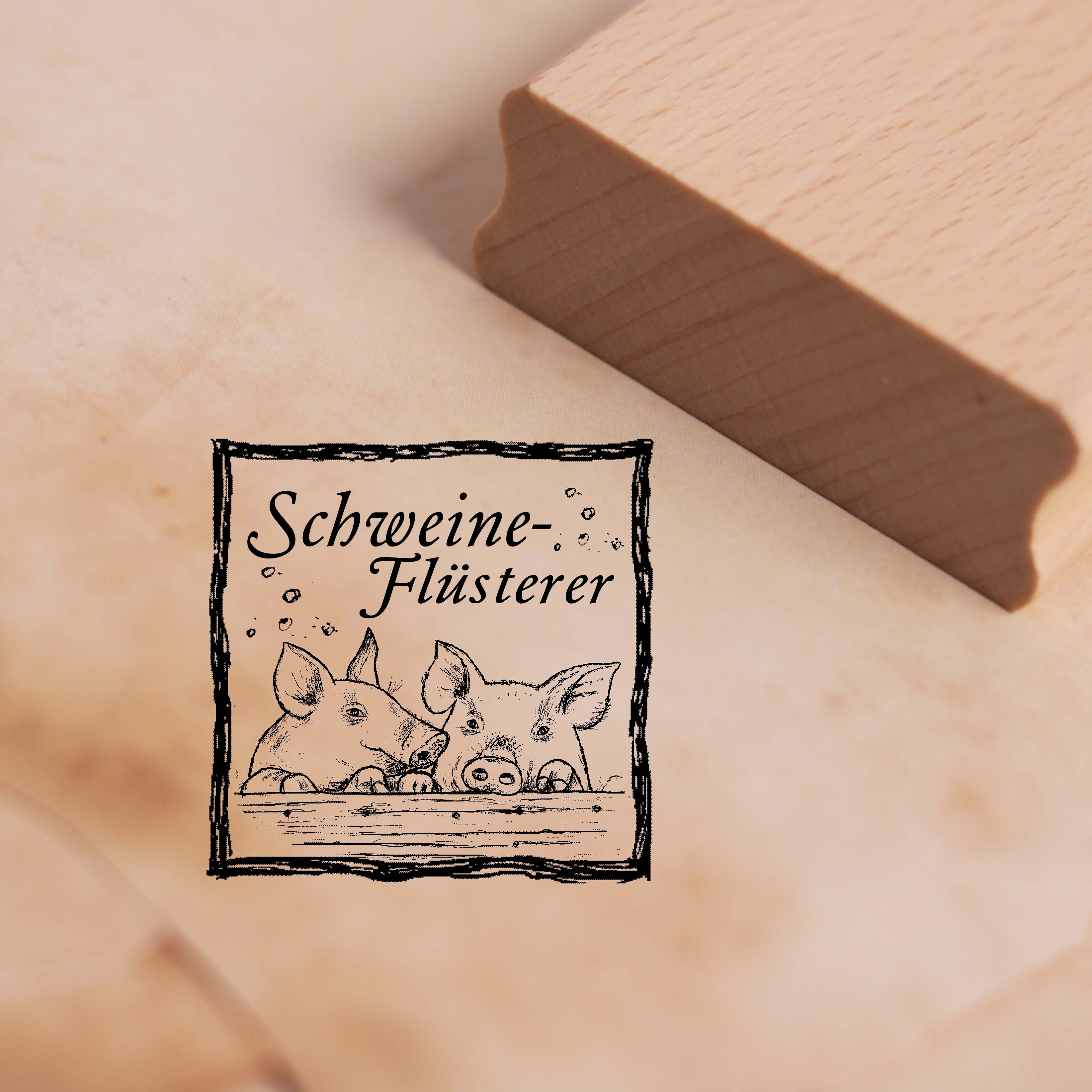 Motivstempel Schweineflüsterer - Stempel Holzstempel 48 x 48 mm