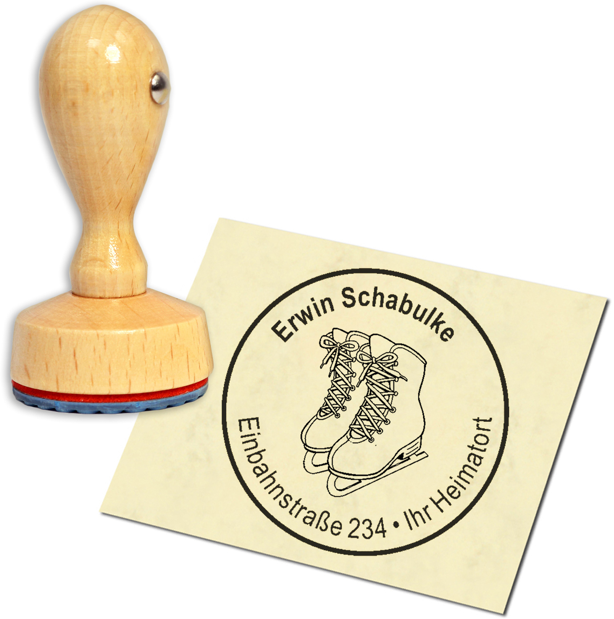 Stempel Adressstempel Holzstempel - Schlittschuhe - rund 40mm