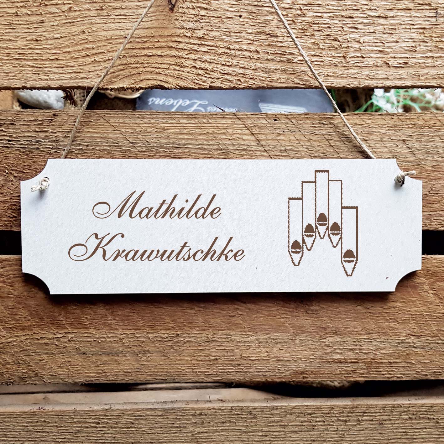 Schild « Orgelpfeife » Namensschild Türschild zum Anhängen - 20 x 6,7 cm