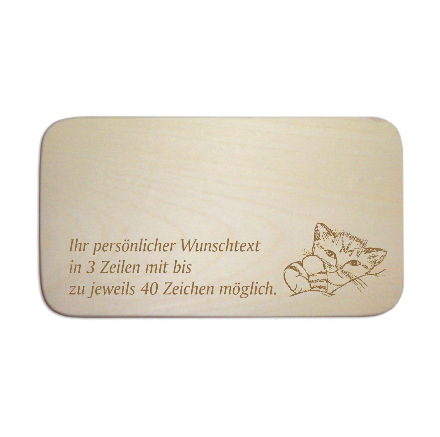 Frühstücksbrettchen « verschmuste KATZE » für Kinder - mit Wunschgravur