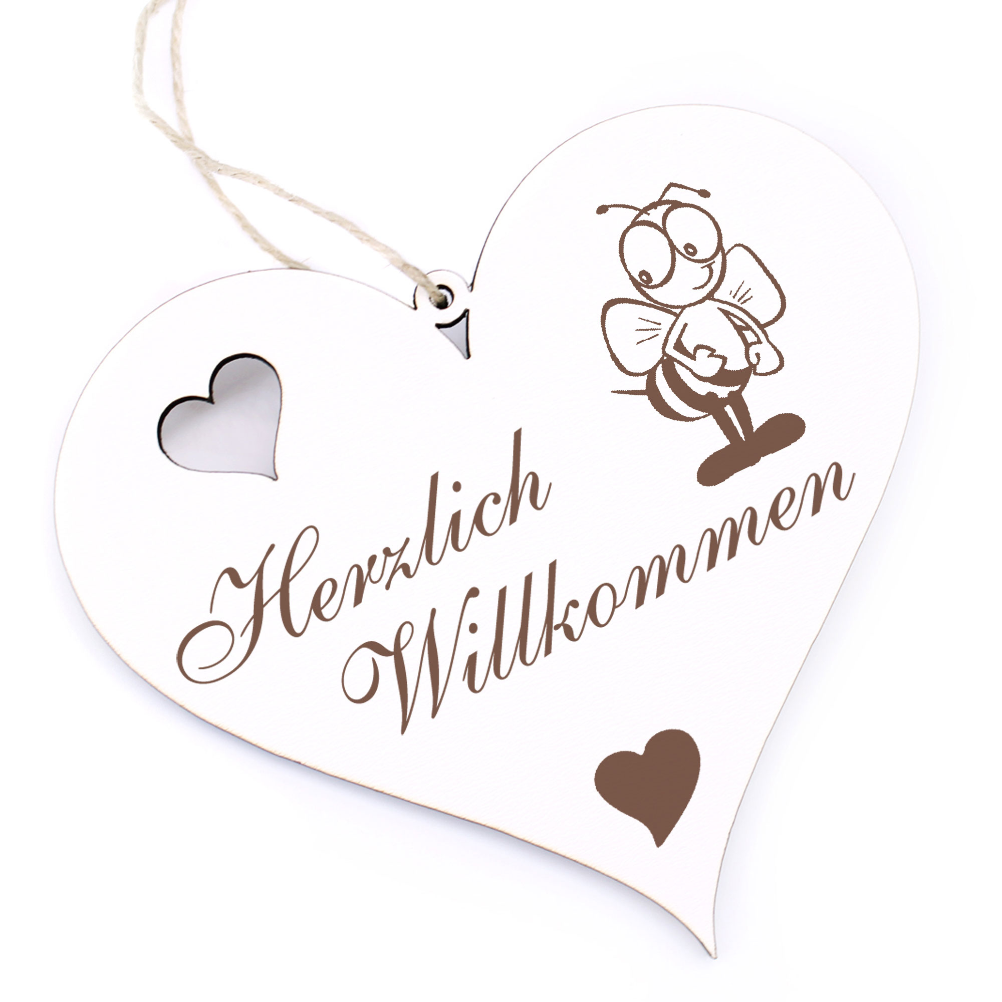 Herzlich Willkommen Schild - witzige Biene - Deko Herz Holz