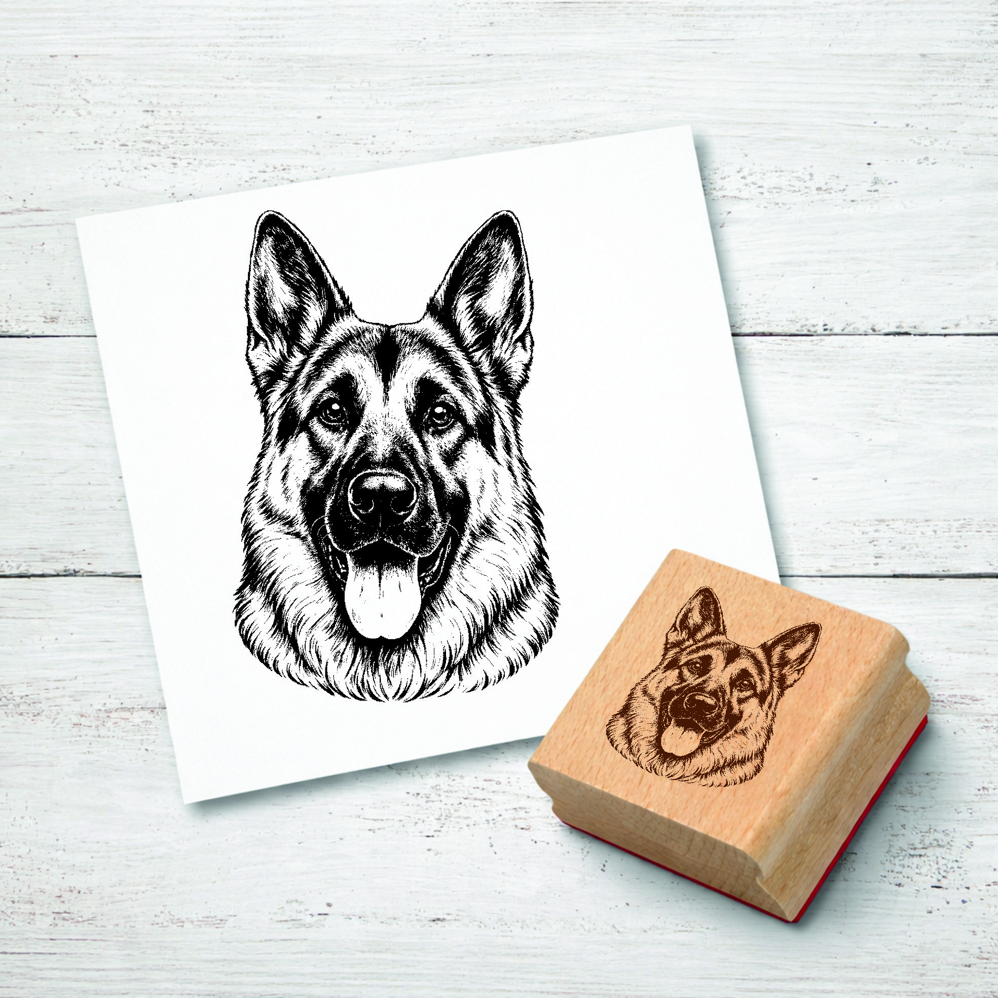 Motivstempel Deutscher Schäferhund Hund - Stempel mit Hundemotiv - Holzstempel Abdruck 32 x 48 mm