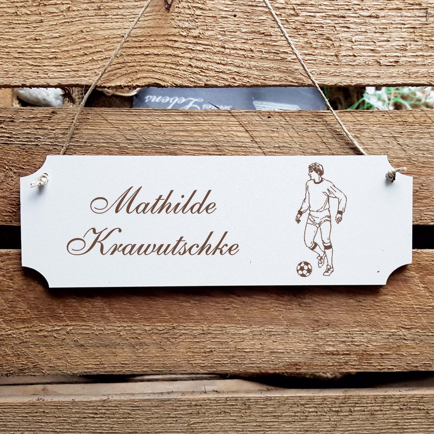 Schild « Fußball Spieler » Namensschild Türschild zum Anhängen - 20 x 6,7 cm