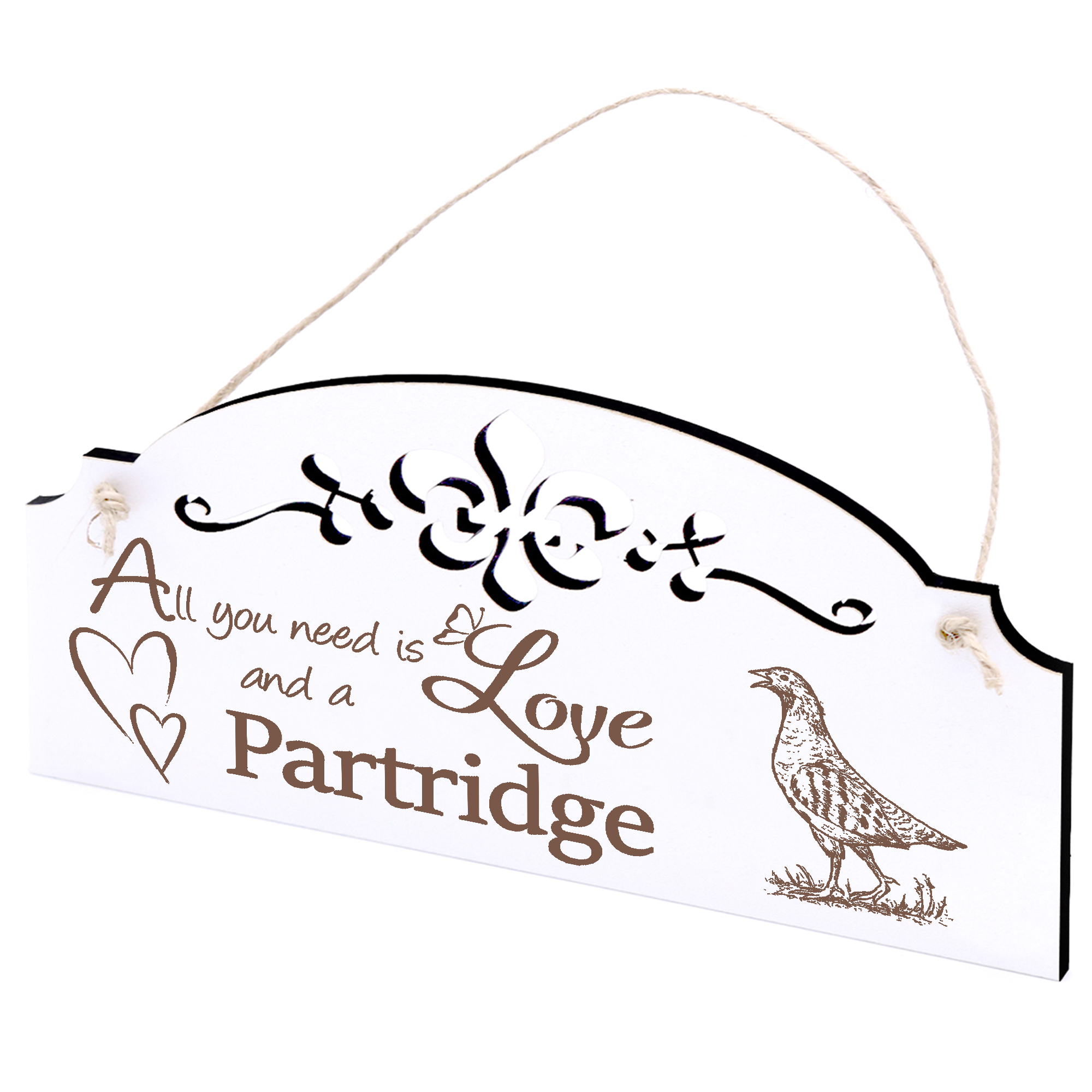 Schild aufrechtes Rebhuhn Deko 20x10cm - All you need is Love and a Partridge - Holz