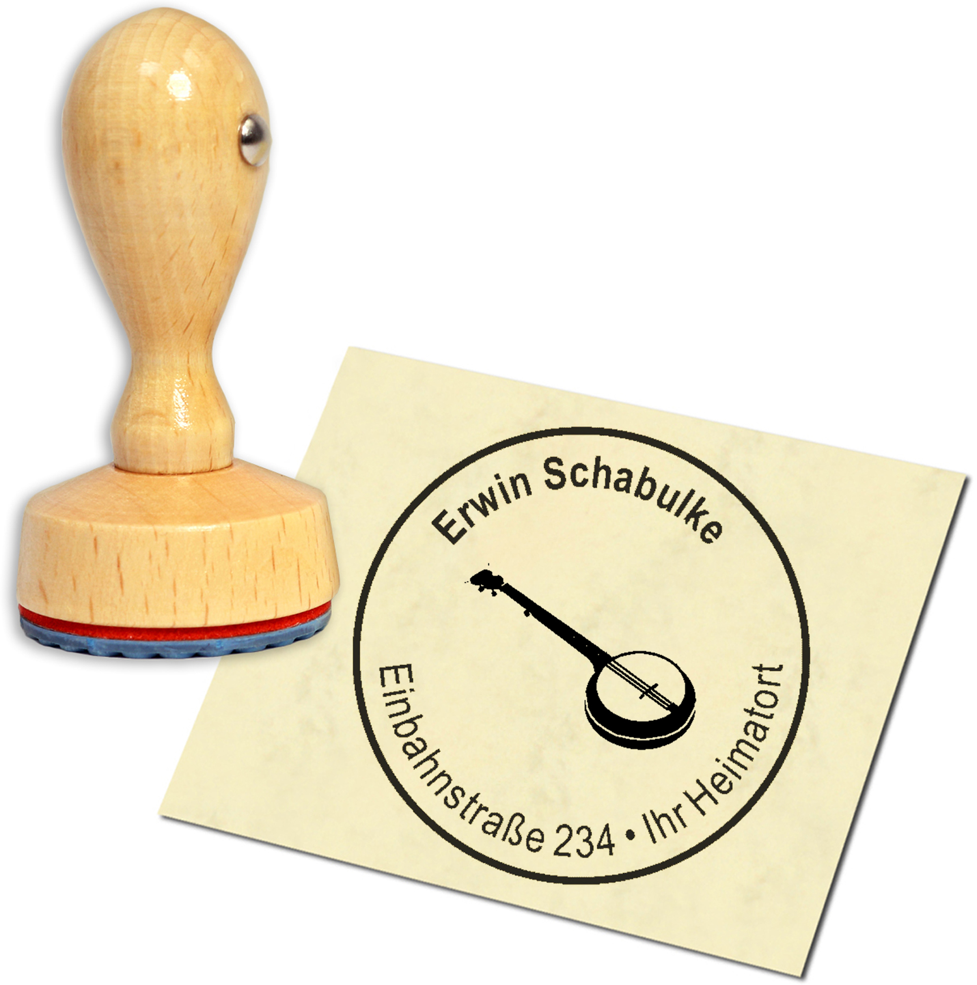 Stempel Adressstempel Holzstempel - Banjo Banjolele - rund 40mm