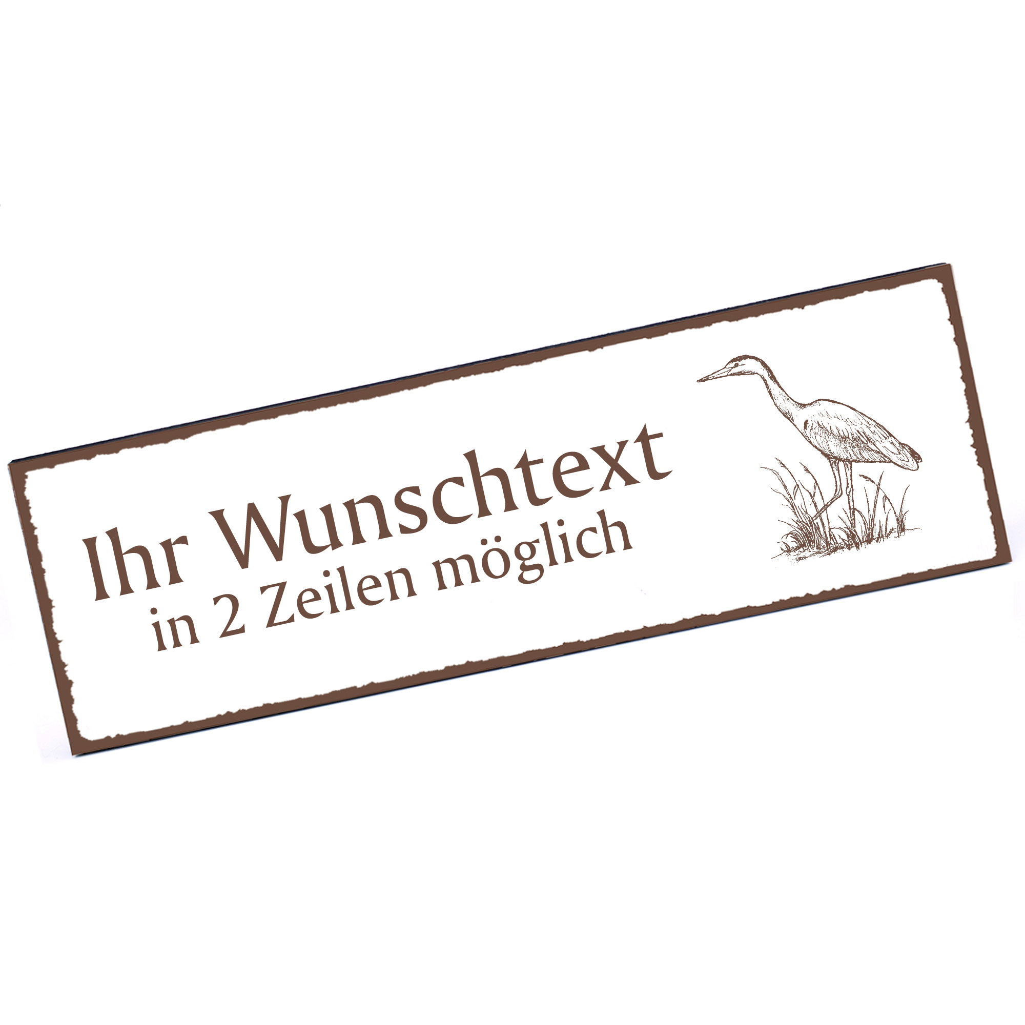 Türschild Graureiher  Namensschild personalisiert mit Gravur - 150mm x 50mm - selbstklebend