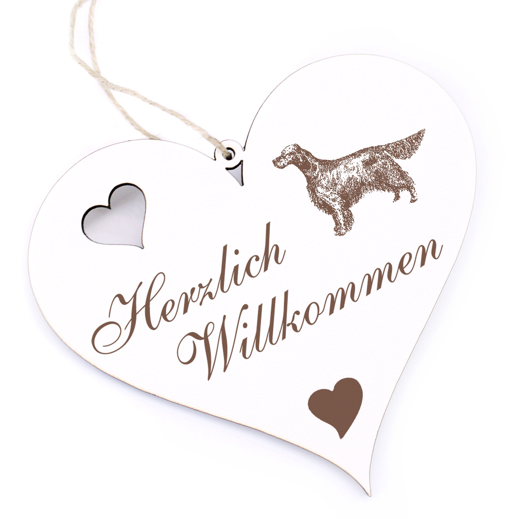 Herzlich Willkommen Schild - English Setter - Deko Herz Holz