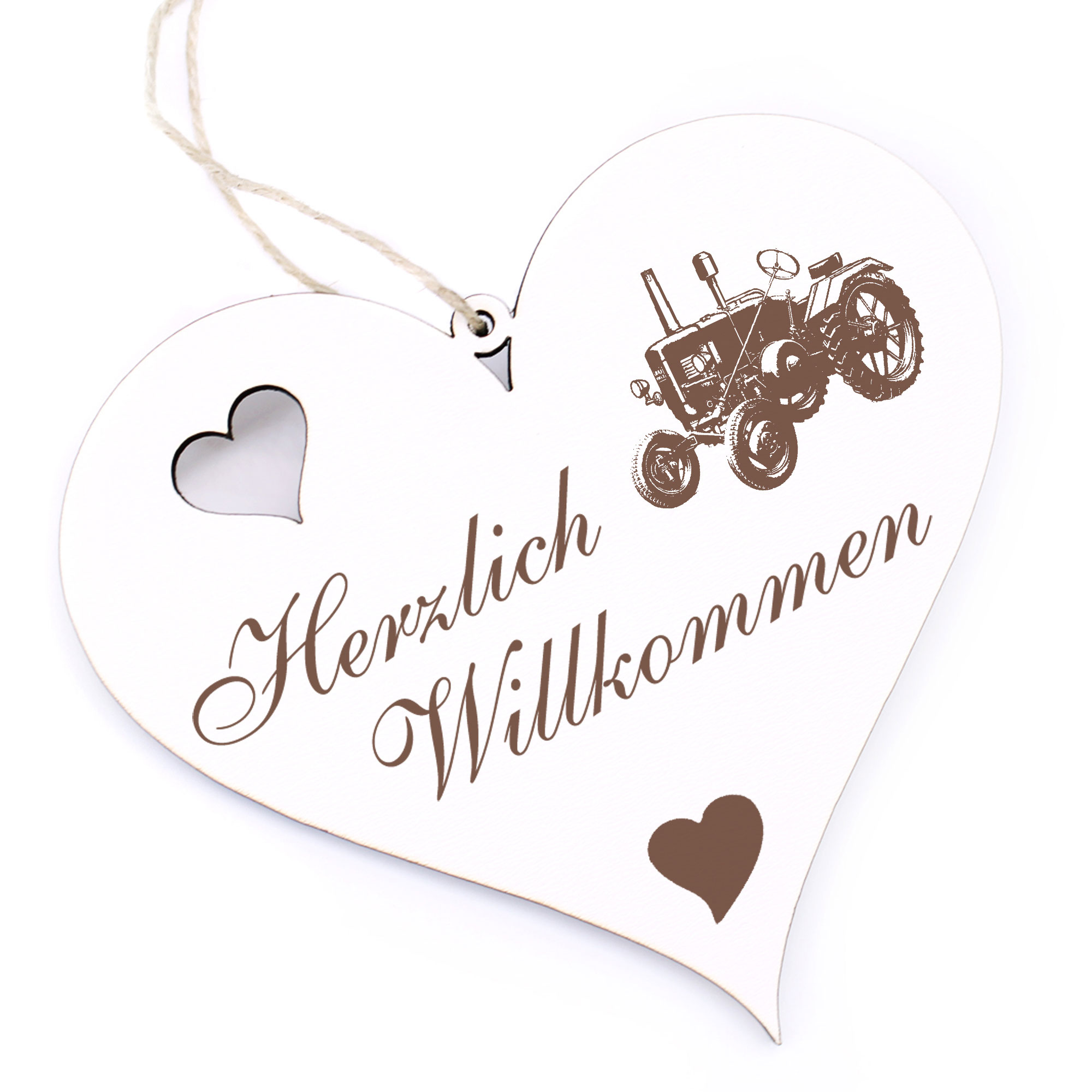 Herzlich Willkommen Schild - alter Traktor - Deko Herz Holz