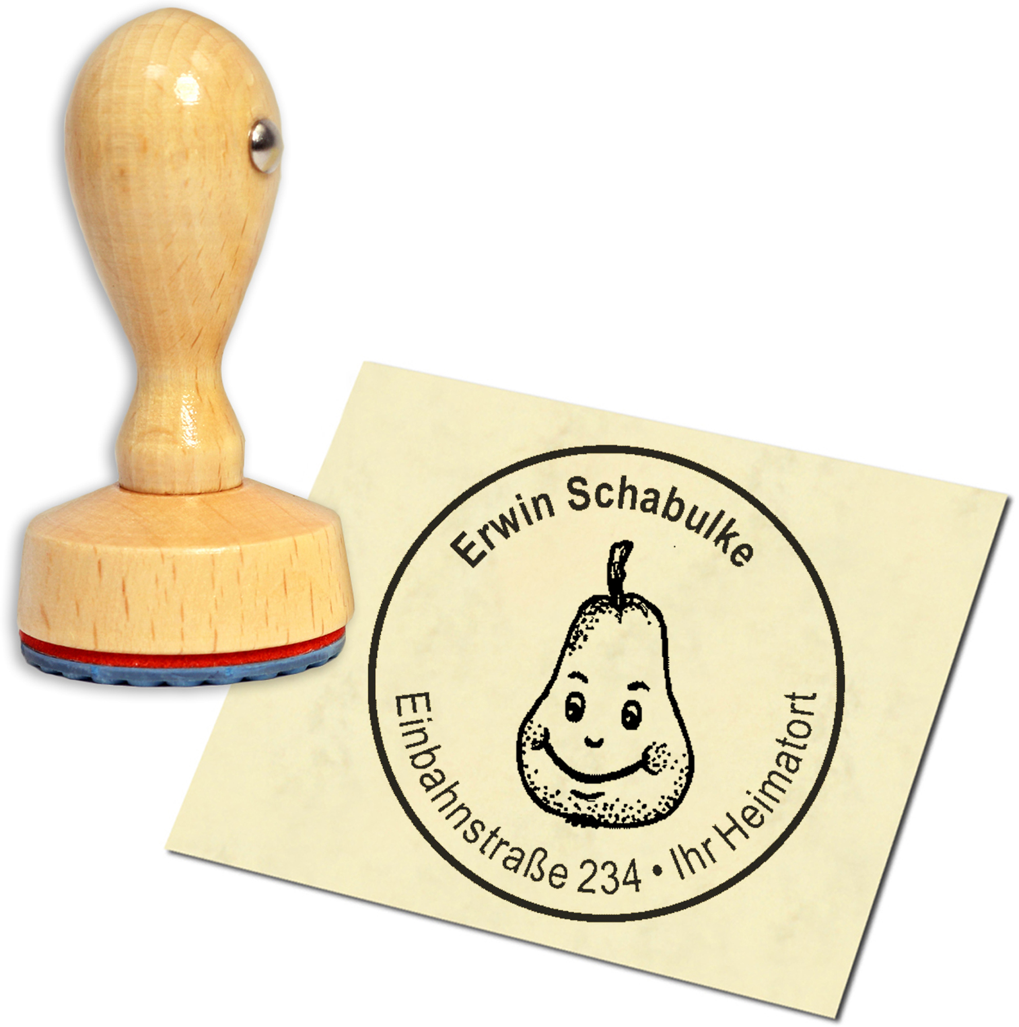Stempel Adressstempel Holzstempel - Birne - rund 40mm