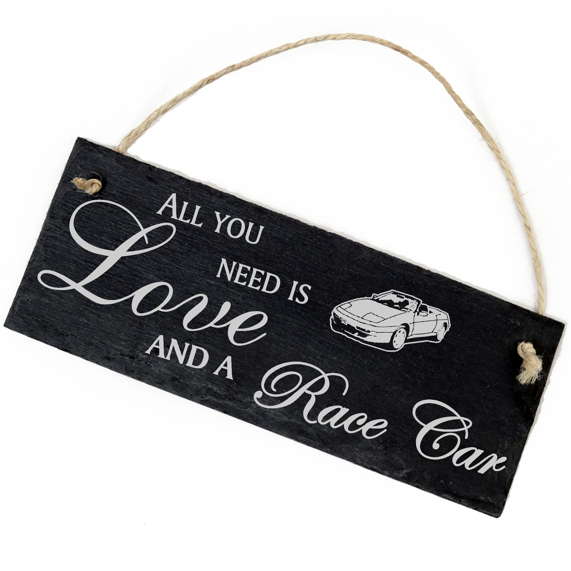 Schiefertafel Deko Rennauto Schild 22 x 8 cm - All you need is Love and a Race Car