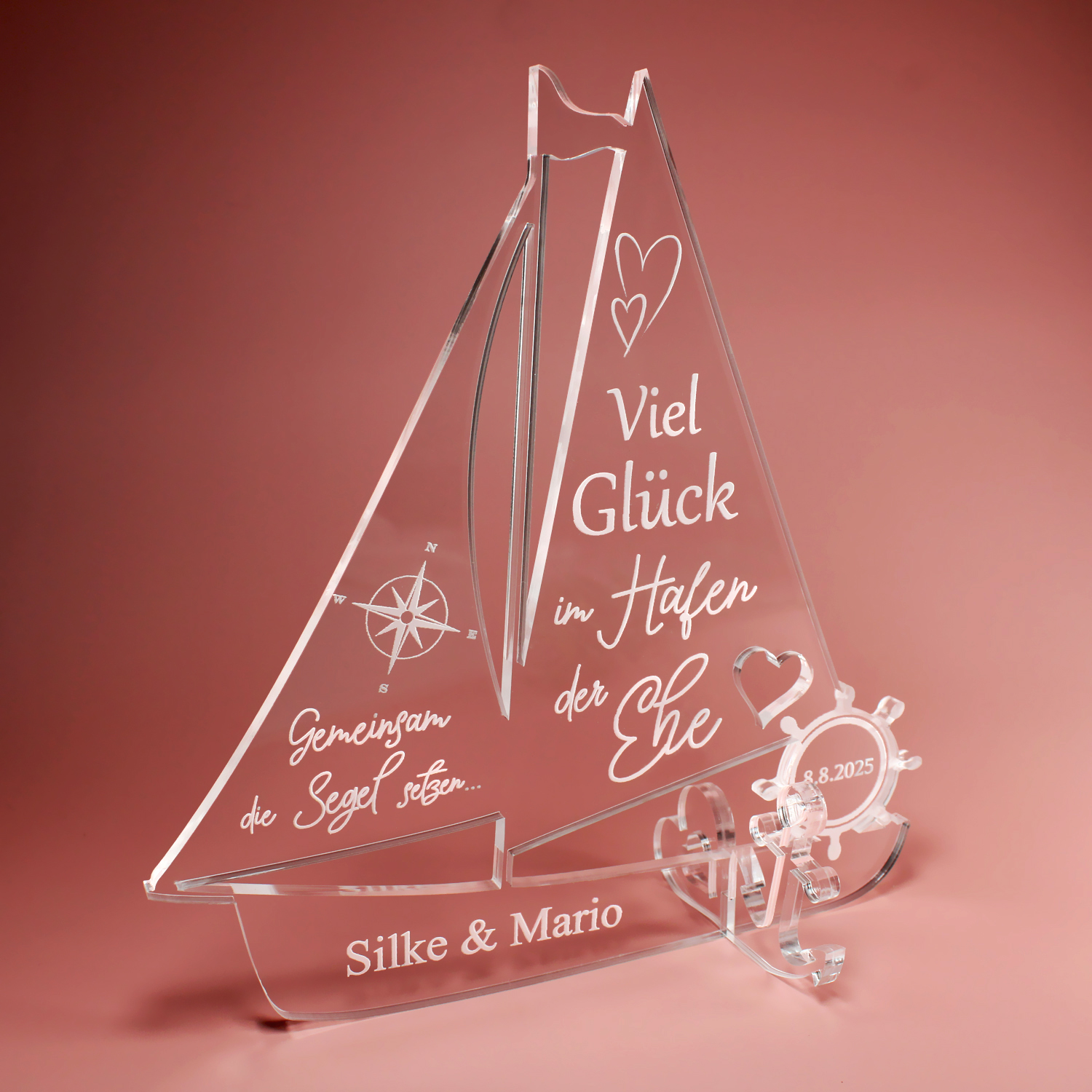 Hochzeitsgeschenk personalisiertes Schiff aus Acryl - Hochzeit Geschenk Geschenke Braut Bräutigam Brautpaar