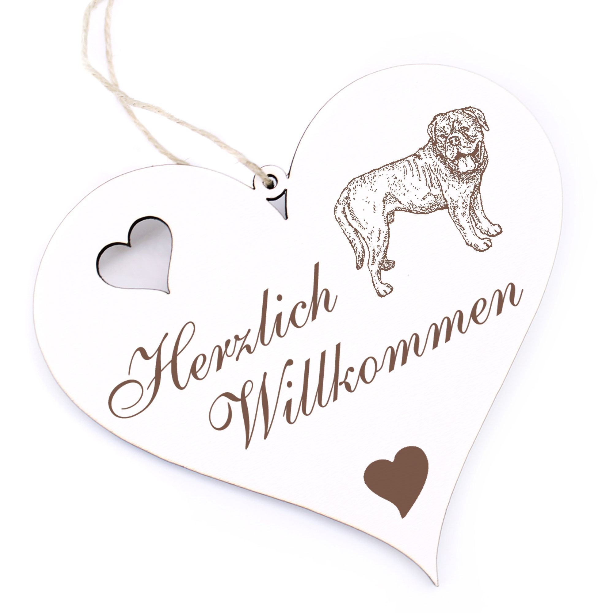 Herzlich Willkommen Schild - Dougue De Bordeaux - Deko Herz Holz