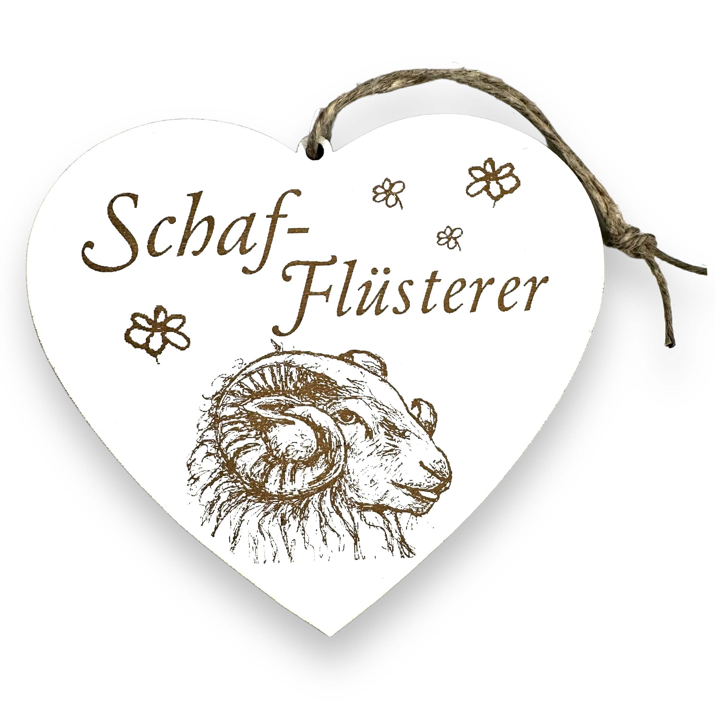 Schafflüsterer Schild - Herzschild mit Gravur - Deko Dekoschild Türschild 13 x 12 cm