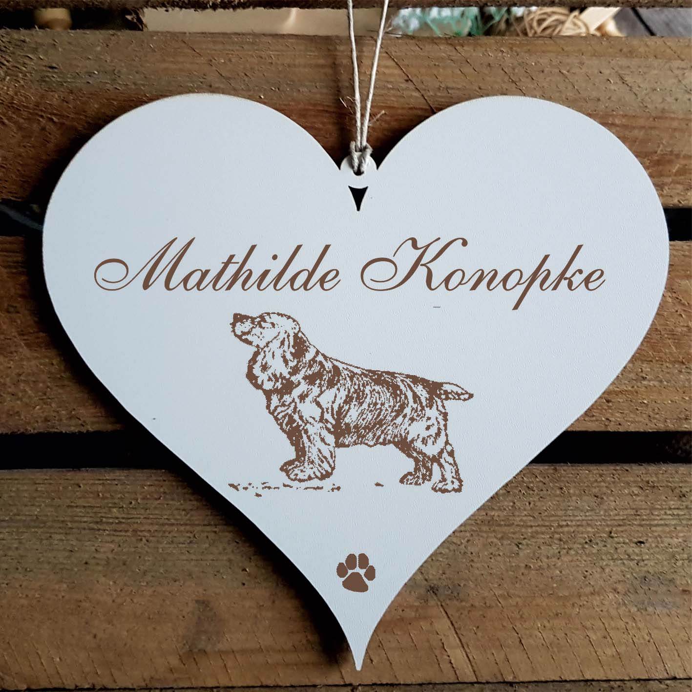 Herz Schild « English Cocker Spaniel » mit Namen - Türschild zum Anhängen