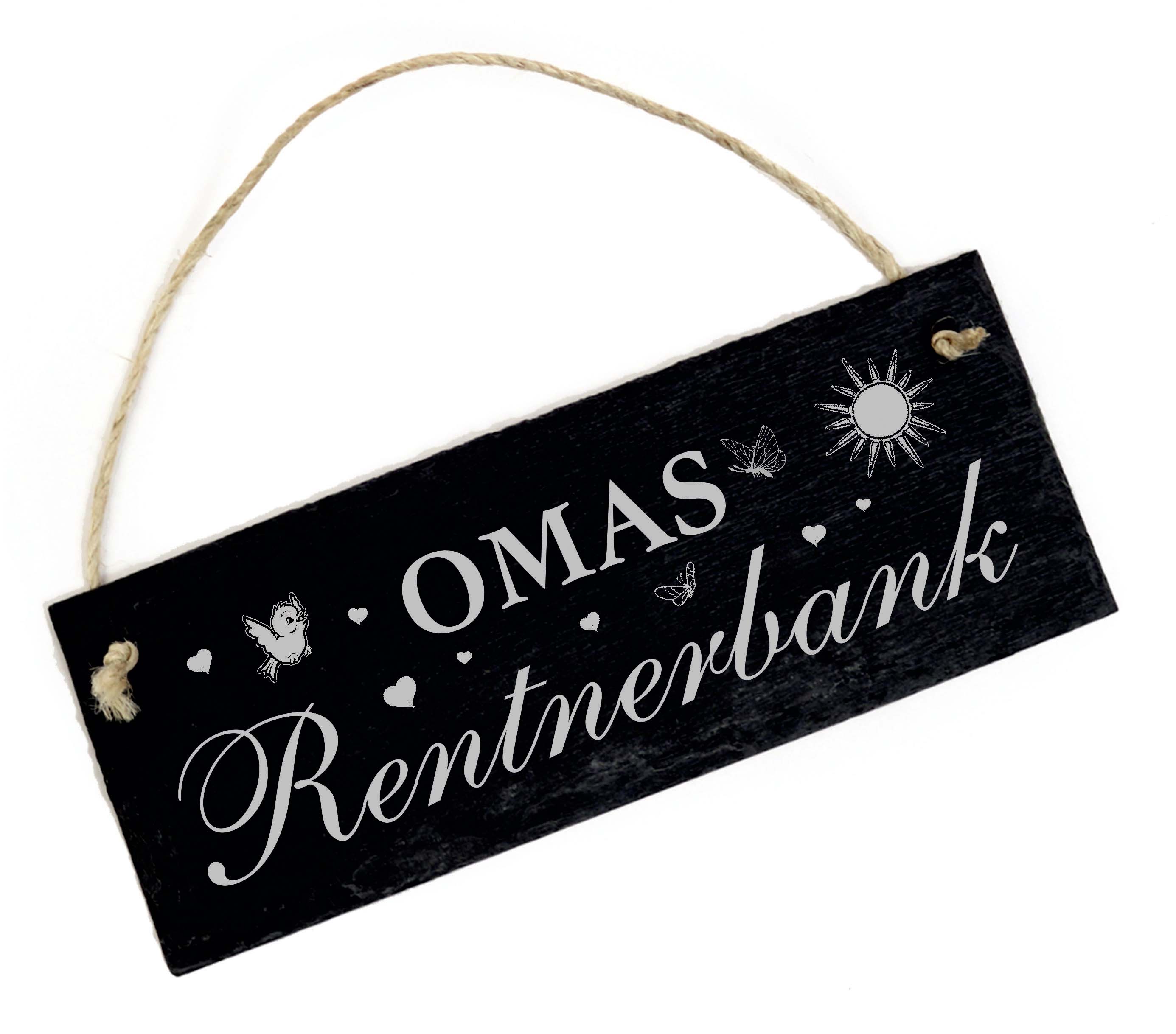 Omas Rentnerbank Schild Schiefer Gravur - Oma - Dekoschild Rente Gartenbank 22 x 8 cm