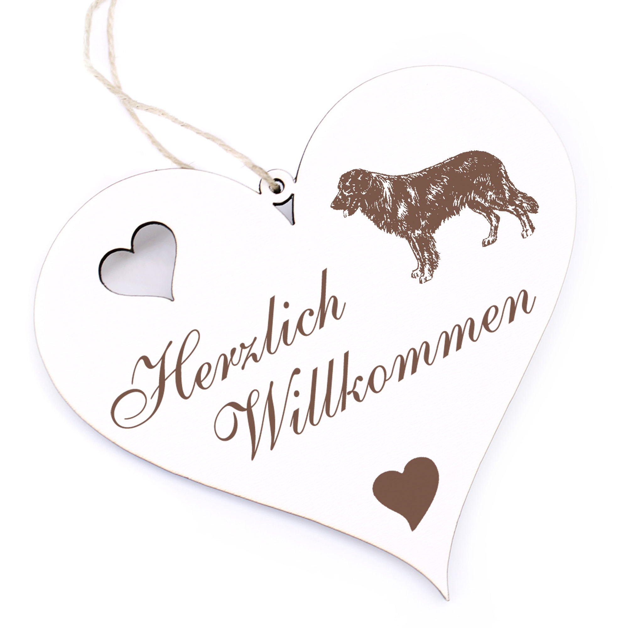Herzlich Willkommen Schild - Hovawart - Deko Herz Holz