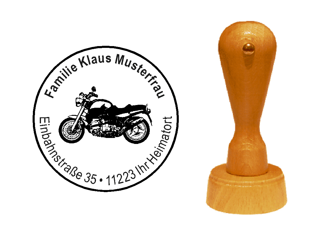 « Motorrad 8 » Holzstempel mit persönlichem Wunschtext