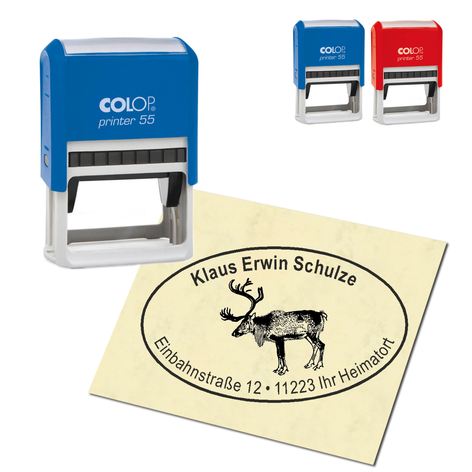 Adressstempel personalisiert Stempel - Rentier - oval 59 x 39 mm
