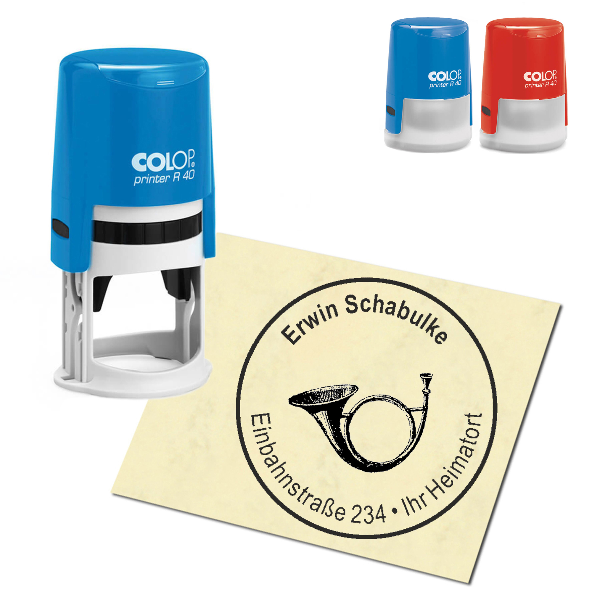 Stempel Adressstempel personalisiert - Horn - rund &empty; 40mm