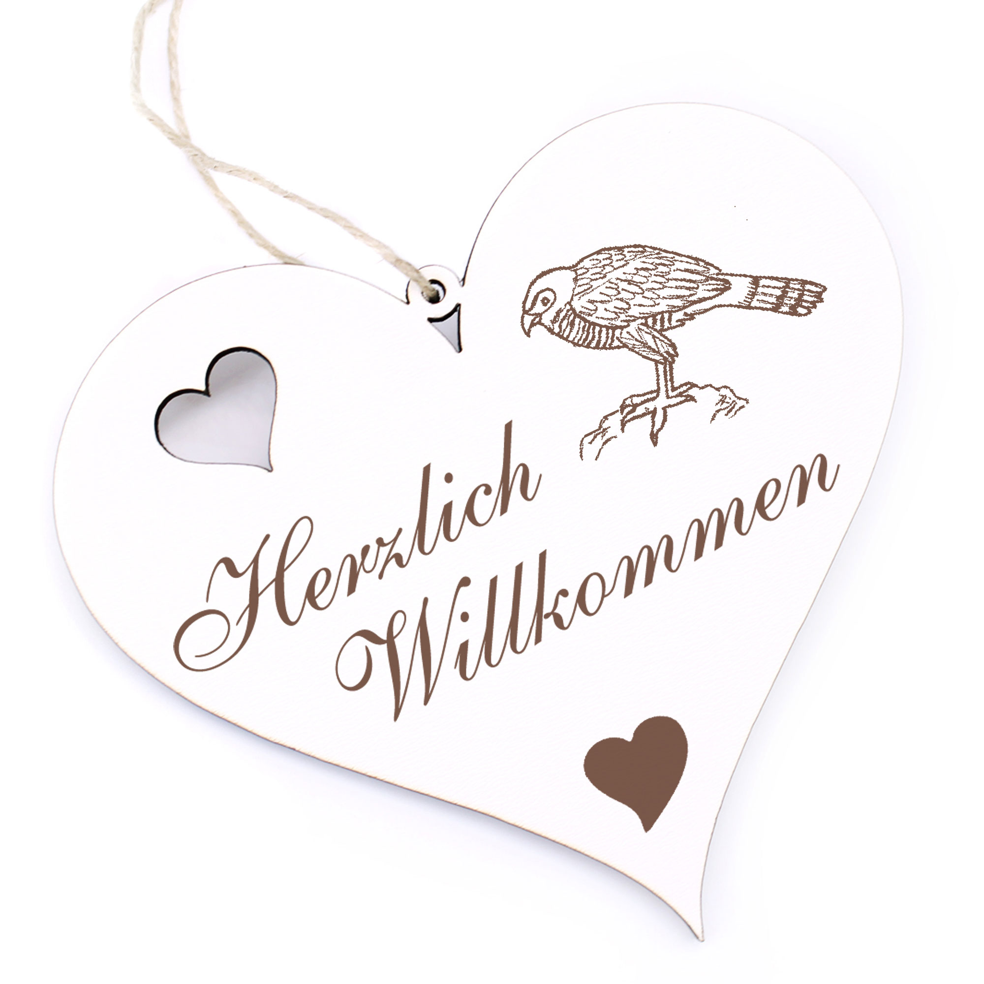 Herzlich Willkommen Schild - Waldfalke - Deko Herz Holz