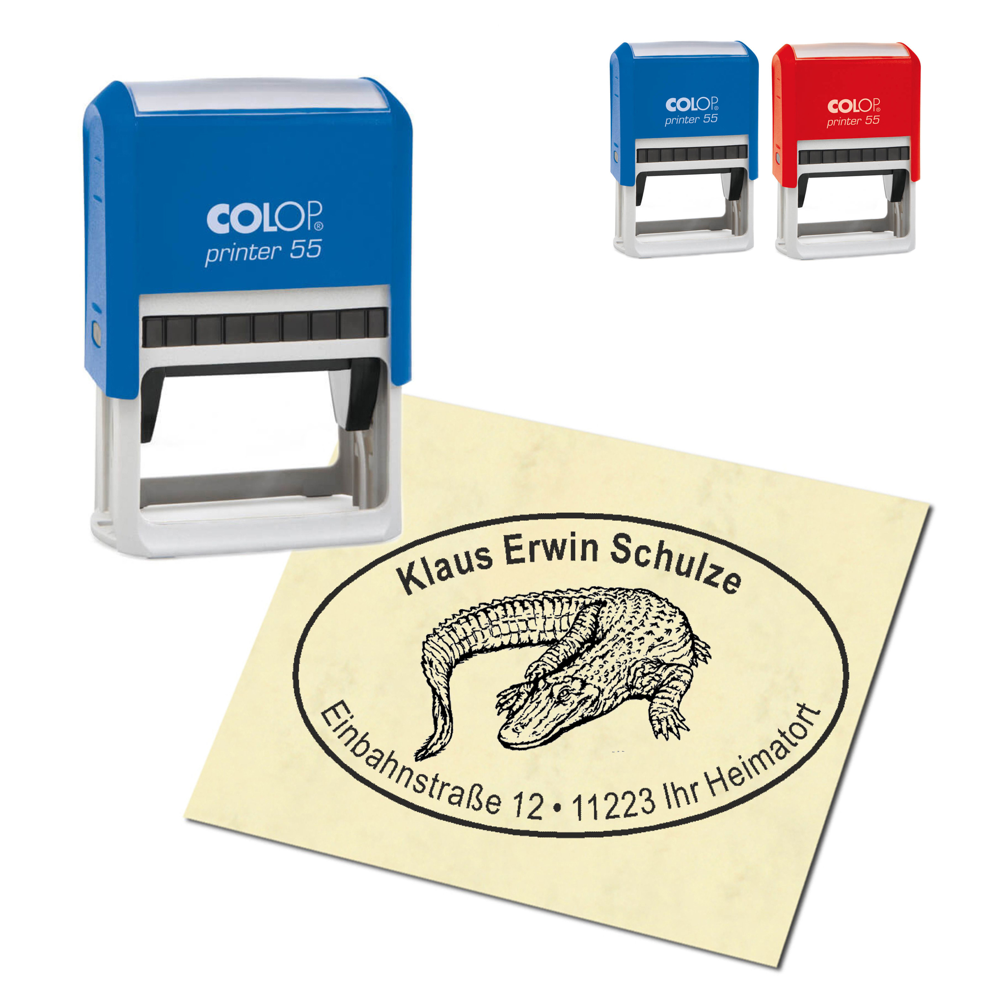 Adressstempel personalisiert Stempel - Aligator Krokodil - oval 59 x 39 mm