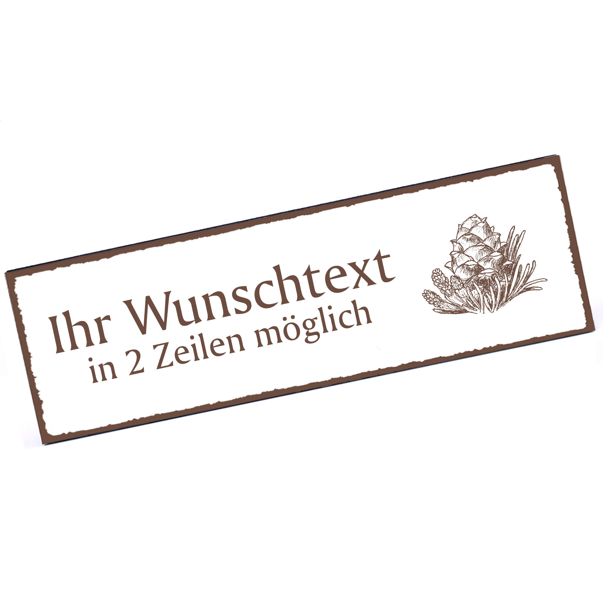 Türschild Zirbenzapfen  Namensschild personalisiert mit Gravur - 150mm x 50mm - selbstklebend