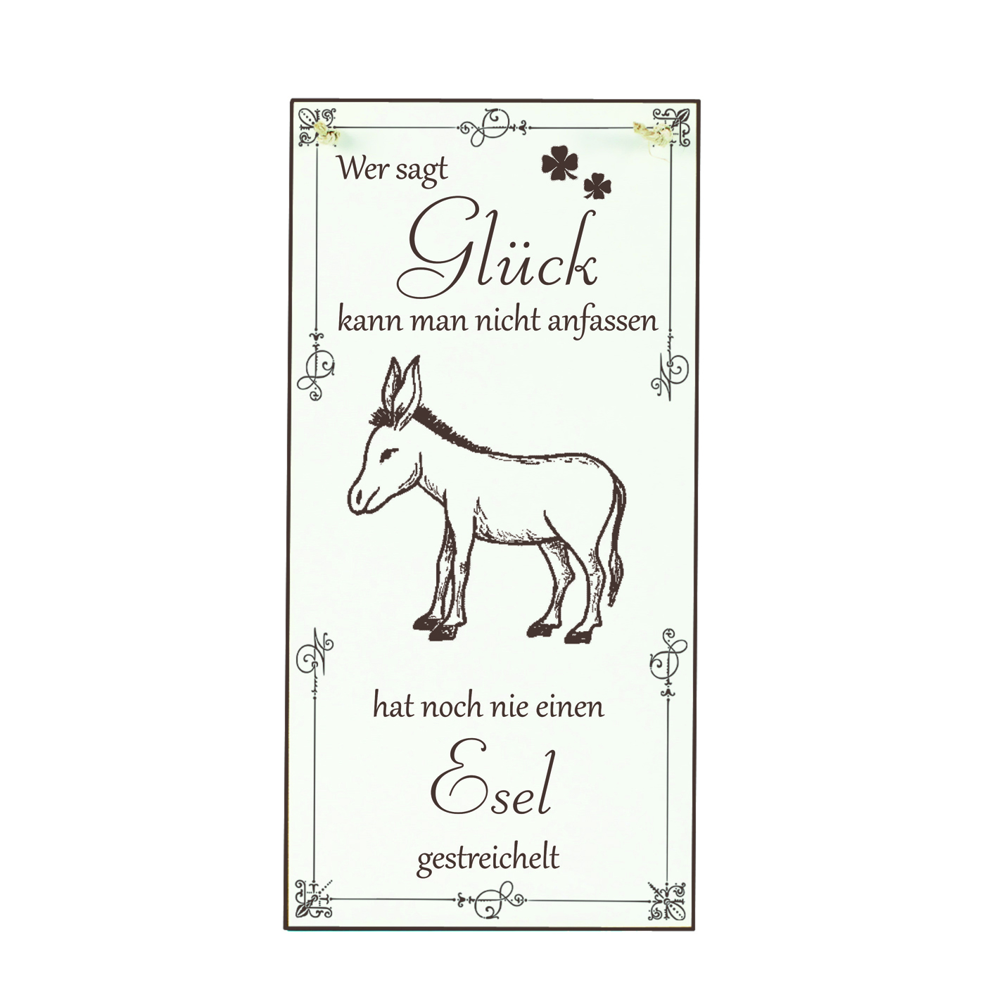 Schild Esel Glück kann man streicheln Spruch - Vintage Dekoschild Tiere Türschild  10 x 20 cm