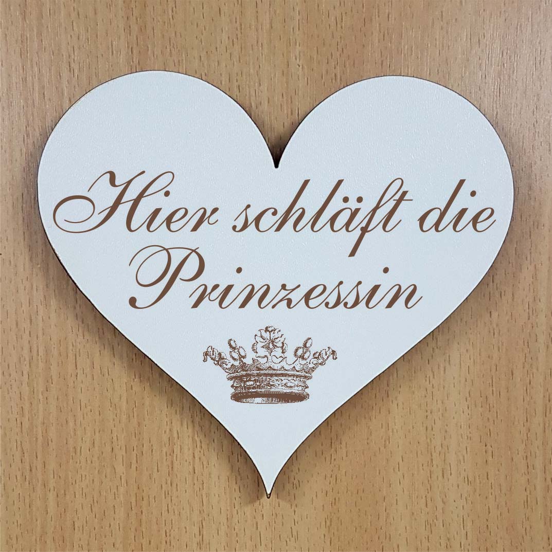 Shabby Herz « HIER SCHLÄFT DIE PRINZESSIN » selbstklebendes Türschild mit Motiv Krone