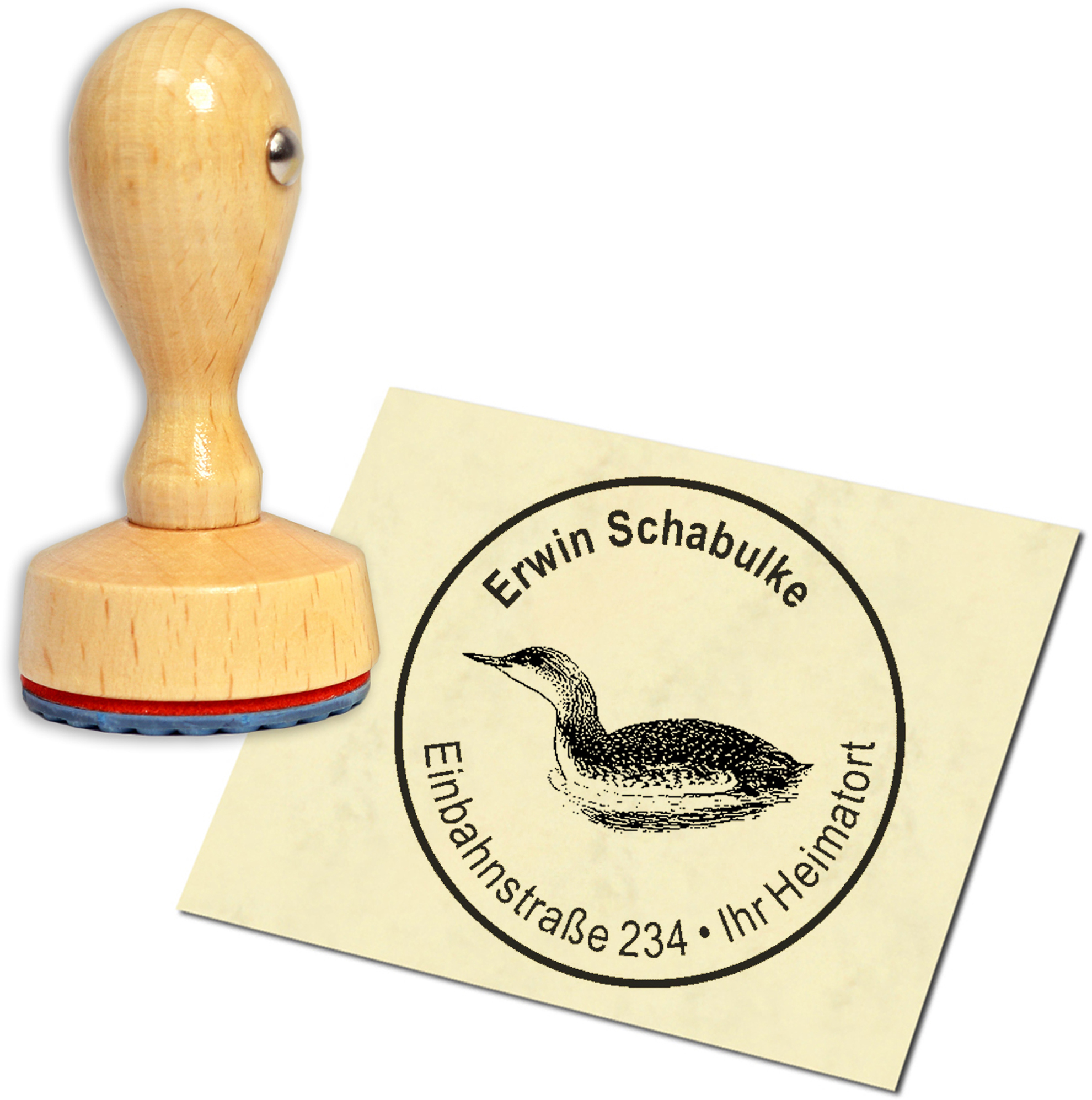 Stempel Adressstempel Holzstempel - Haubentaucher - rund 40mm