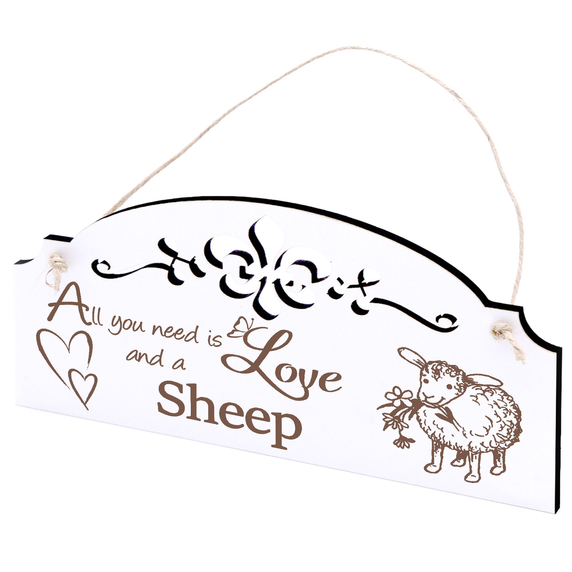 Schild Schaf mit Blume Deko 20x10cm - All you need is Love and a Sheep - Holz