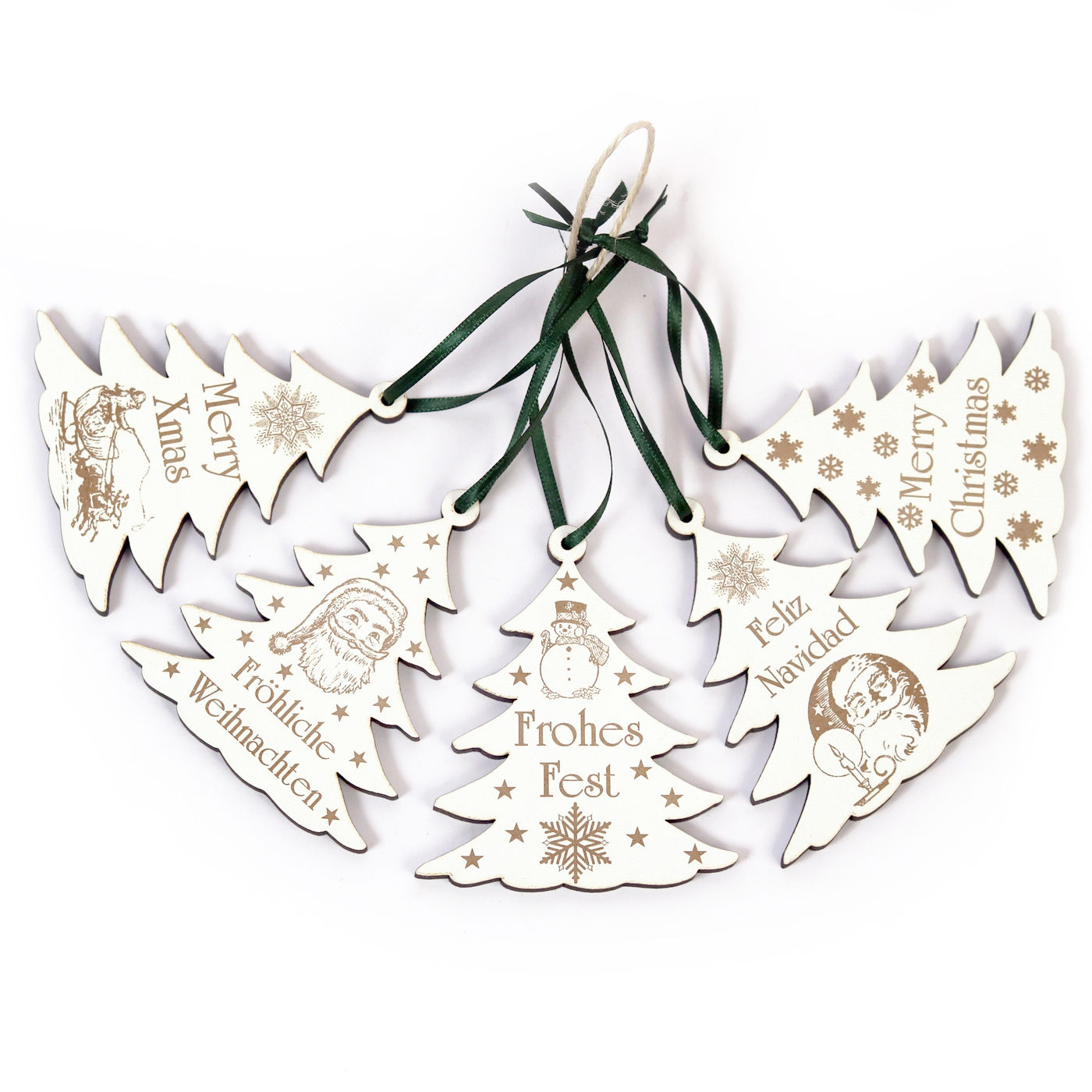 Weihnachtliche Tannenbäume zum Anhängen - 5 Stück - Set 2