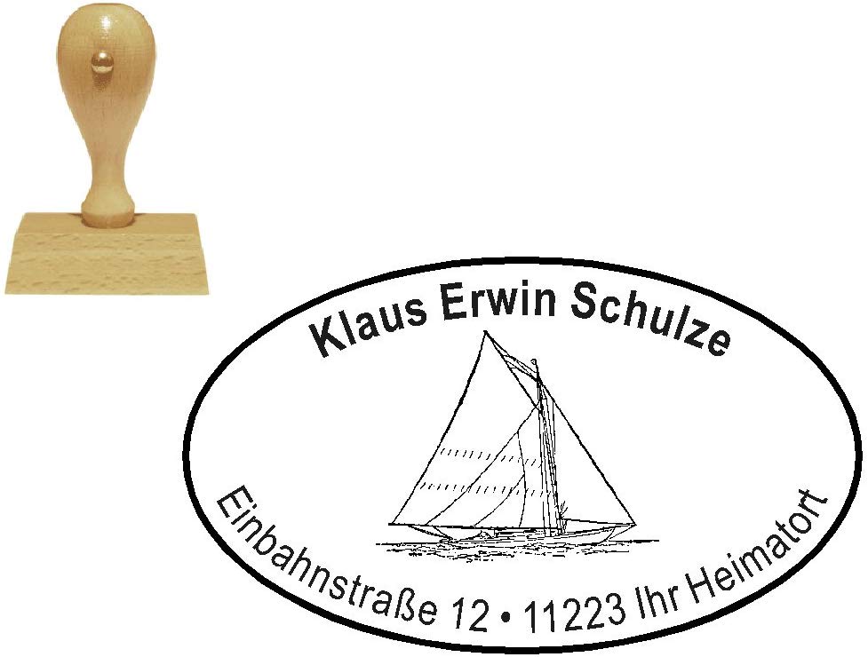 Adressenstempel « SEGELBOOT 01 » oval ca. 50 x 30 mm