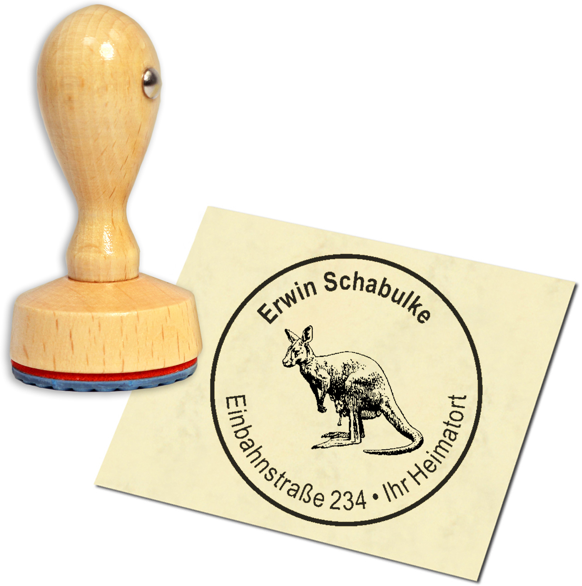 Stempel Adressstempel Holzstempel - Känguru - rund 40mm