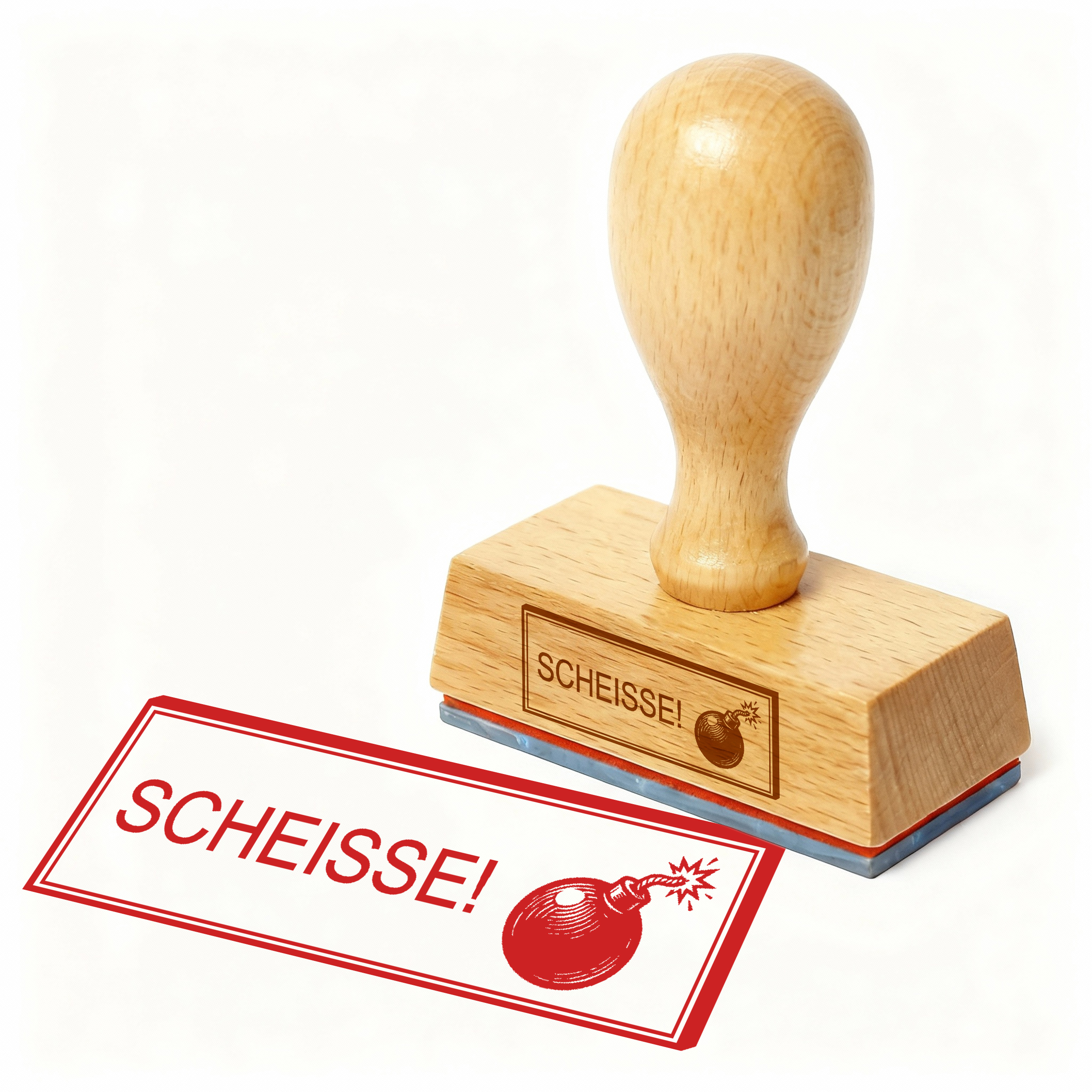 Bürostempel SCHEISSE! Bombe Stempel – Holzstempel 48x18 mm für Dokumente - Mist!, Katastrophe