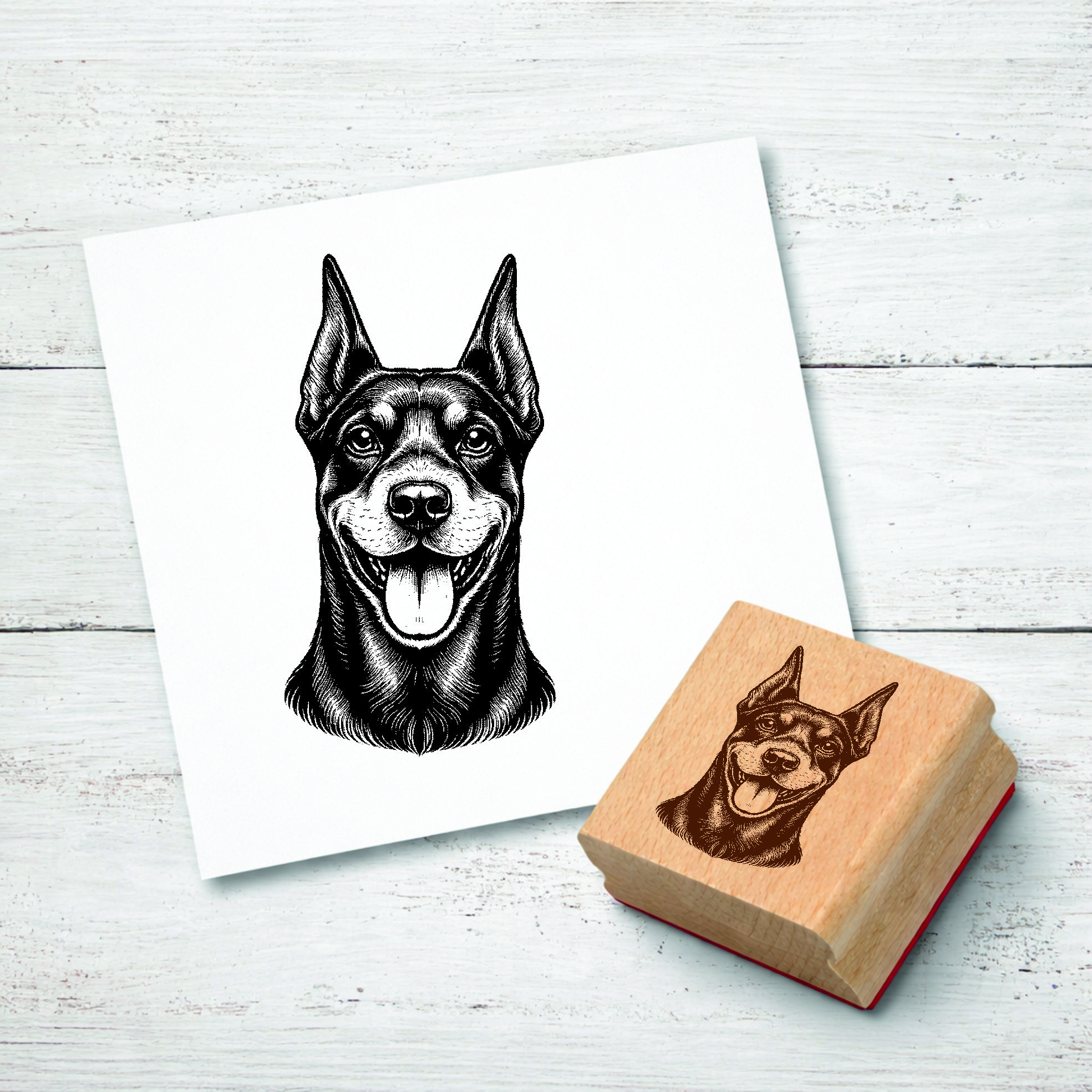 Motivstempel Dobermann Hund - Stempel mit Hundemotiv - Holzstempel Abdruck 26 x 48 mm