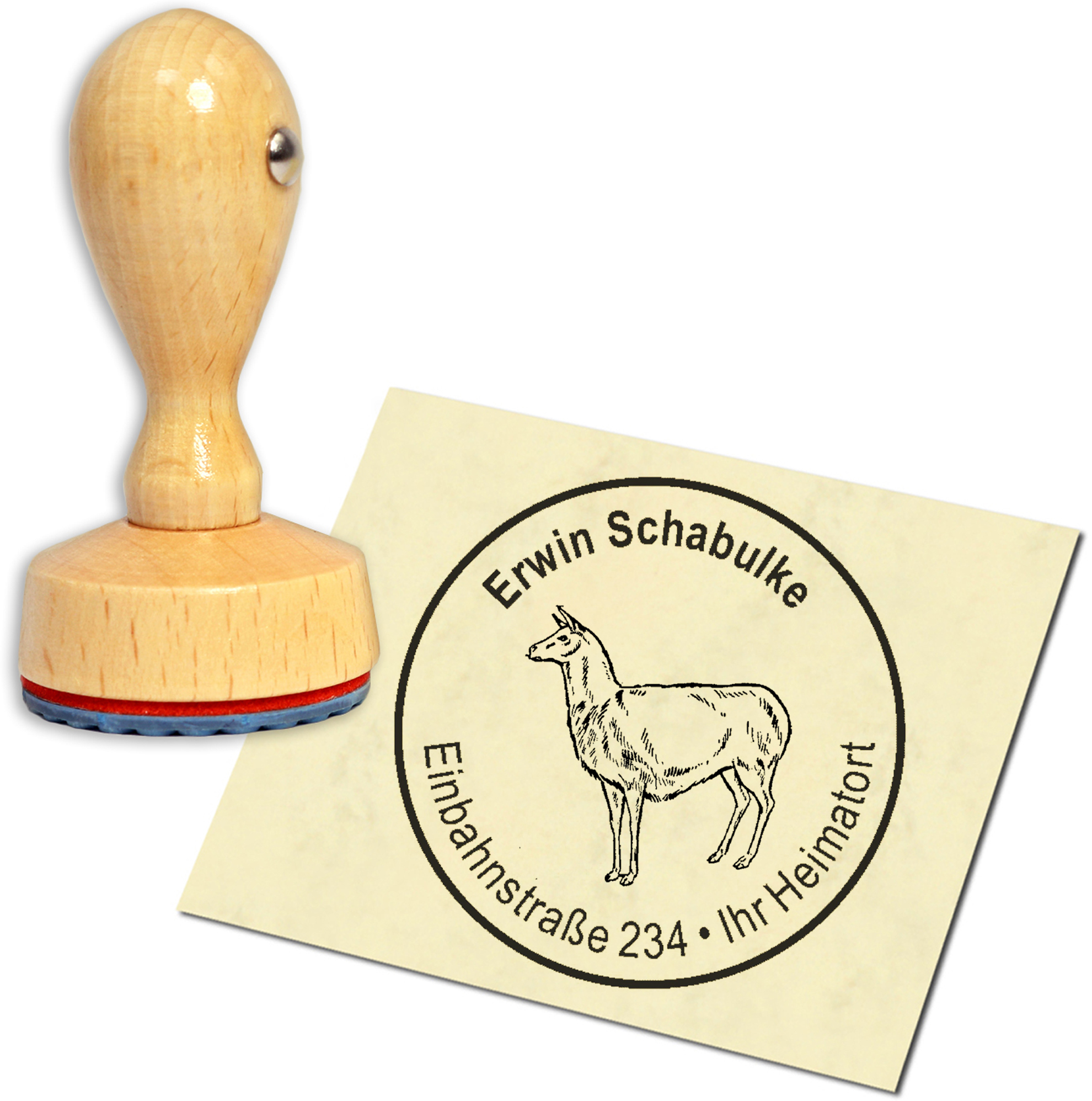 Stempel Adressstempel Holzstempel - Lama - rund 40mm