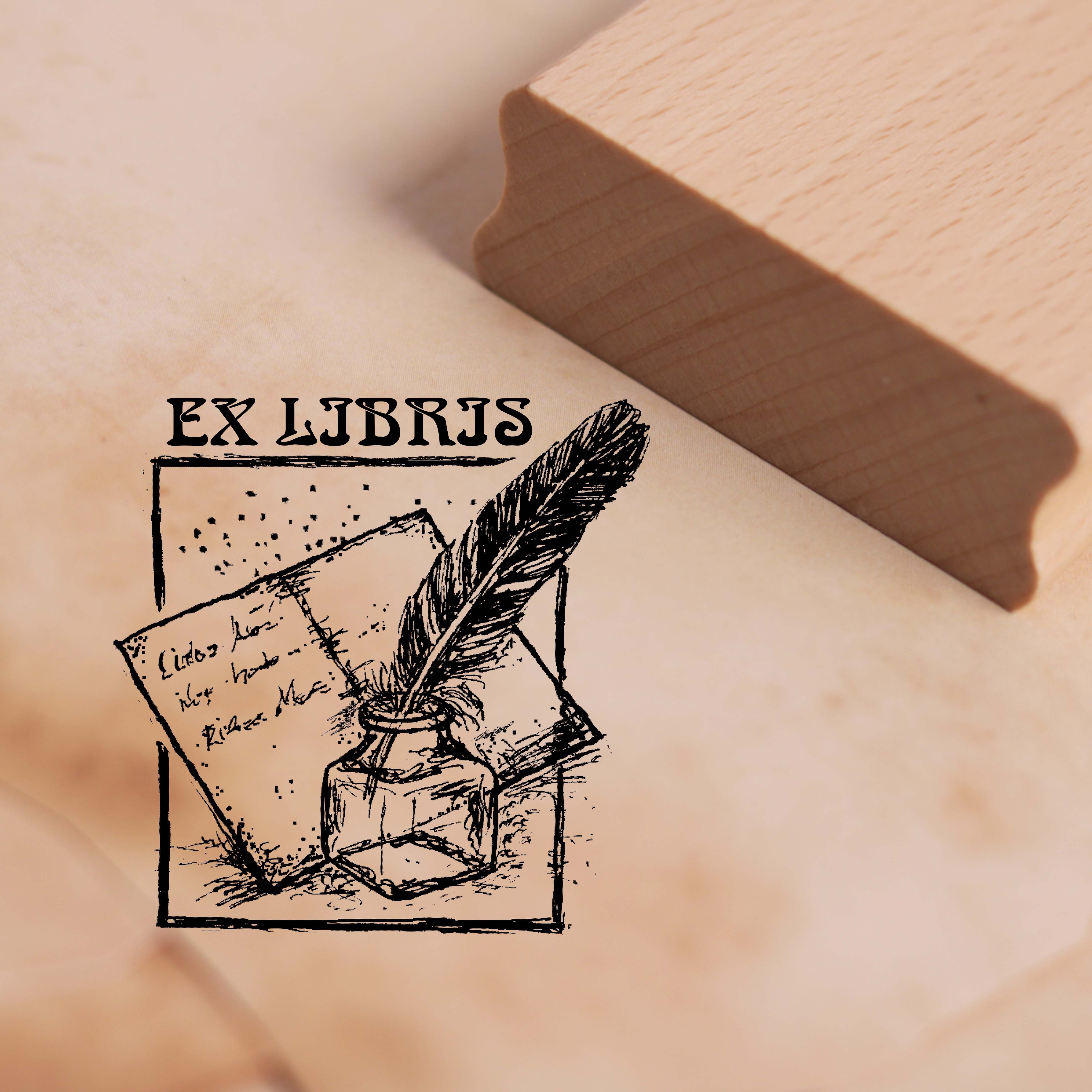 Motivstempel Ex Libris - Tintenfass mit Feder Stempel 48 x 48 mm