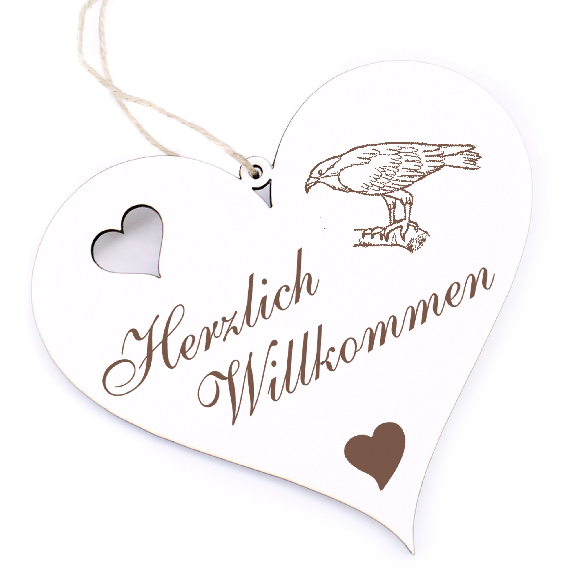 Herzlich Willkommen Schild - Fischadler - Deko Herz Holz