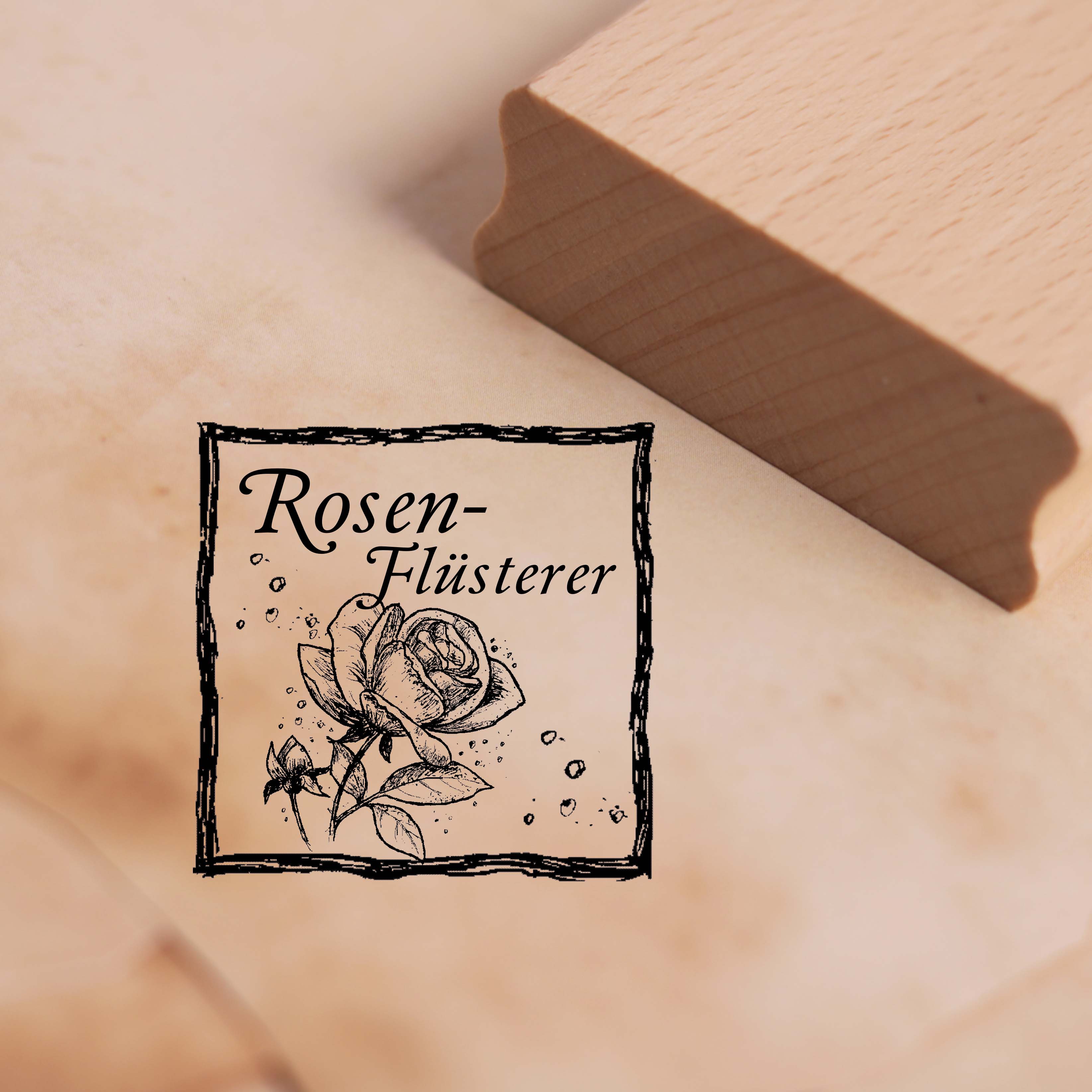 Motivstempel Rosenflüsterer - Stempel Holzstempel 48 x 48 mm