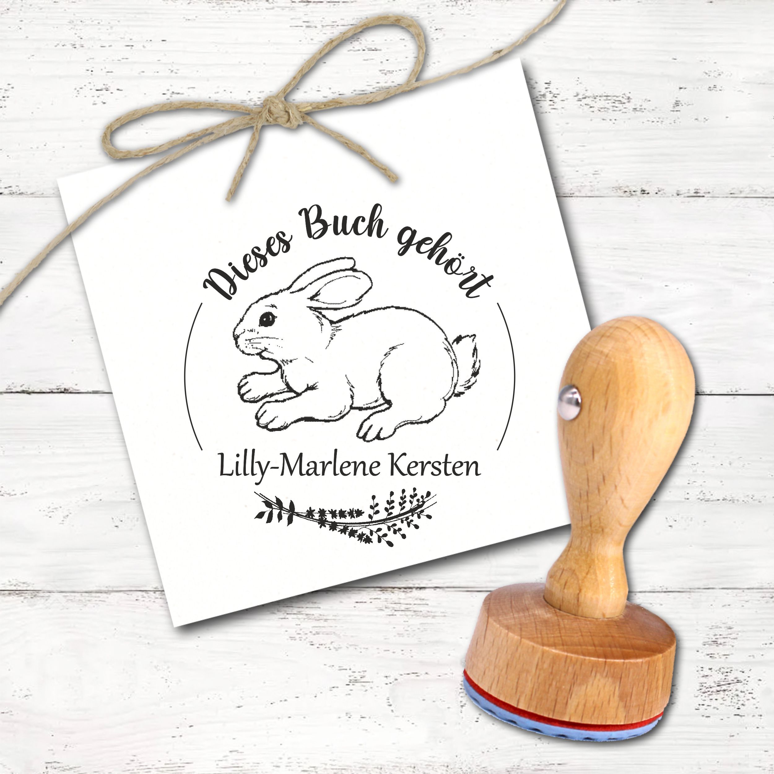 Ex Libris Stempel personalisiert mit Namen Motiv Hase - Bücherstempel individuell - für Kinder, Schule & Lehrer - Ø 38 mm