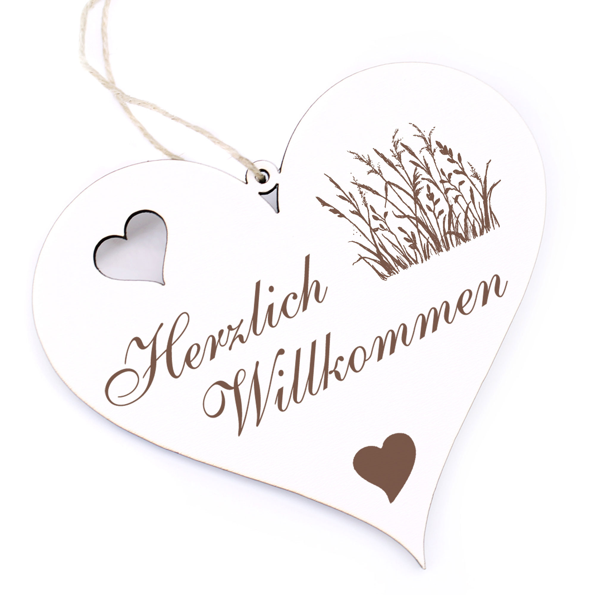 Herzlich Willkommen Schild - Gräser - Deko Herz Holz