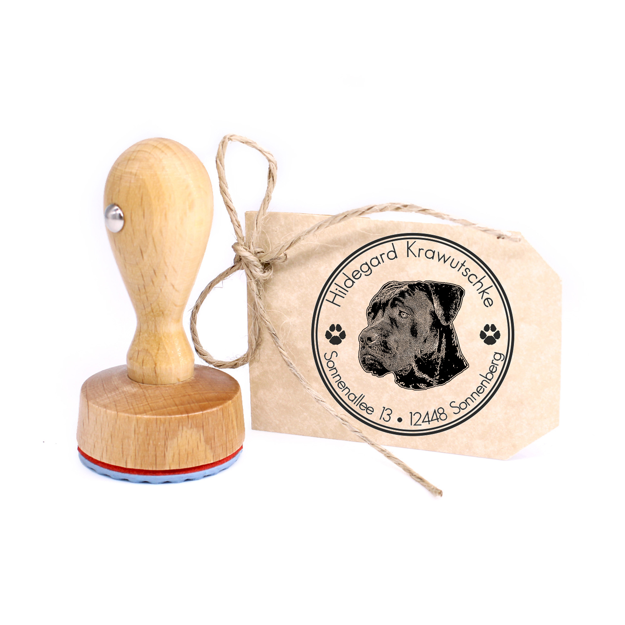 Stempel personalisiert Cane Corso  Hund Hunde rund 40mm Adressstempel Holzstempel