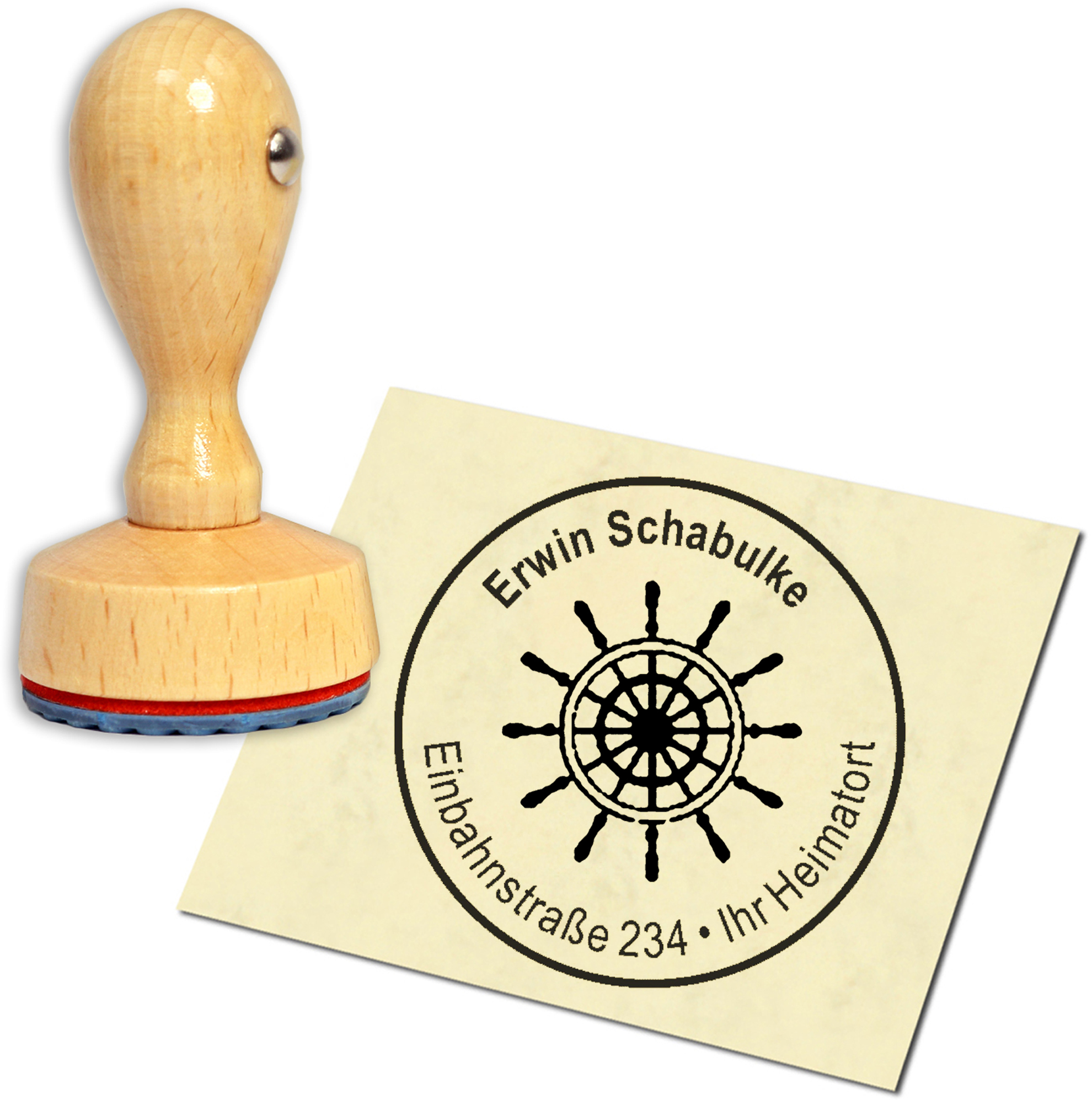 Stempel Adressstempel Holzstempel - Steuerrad - rund 40mm