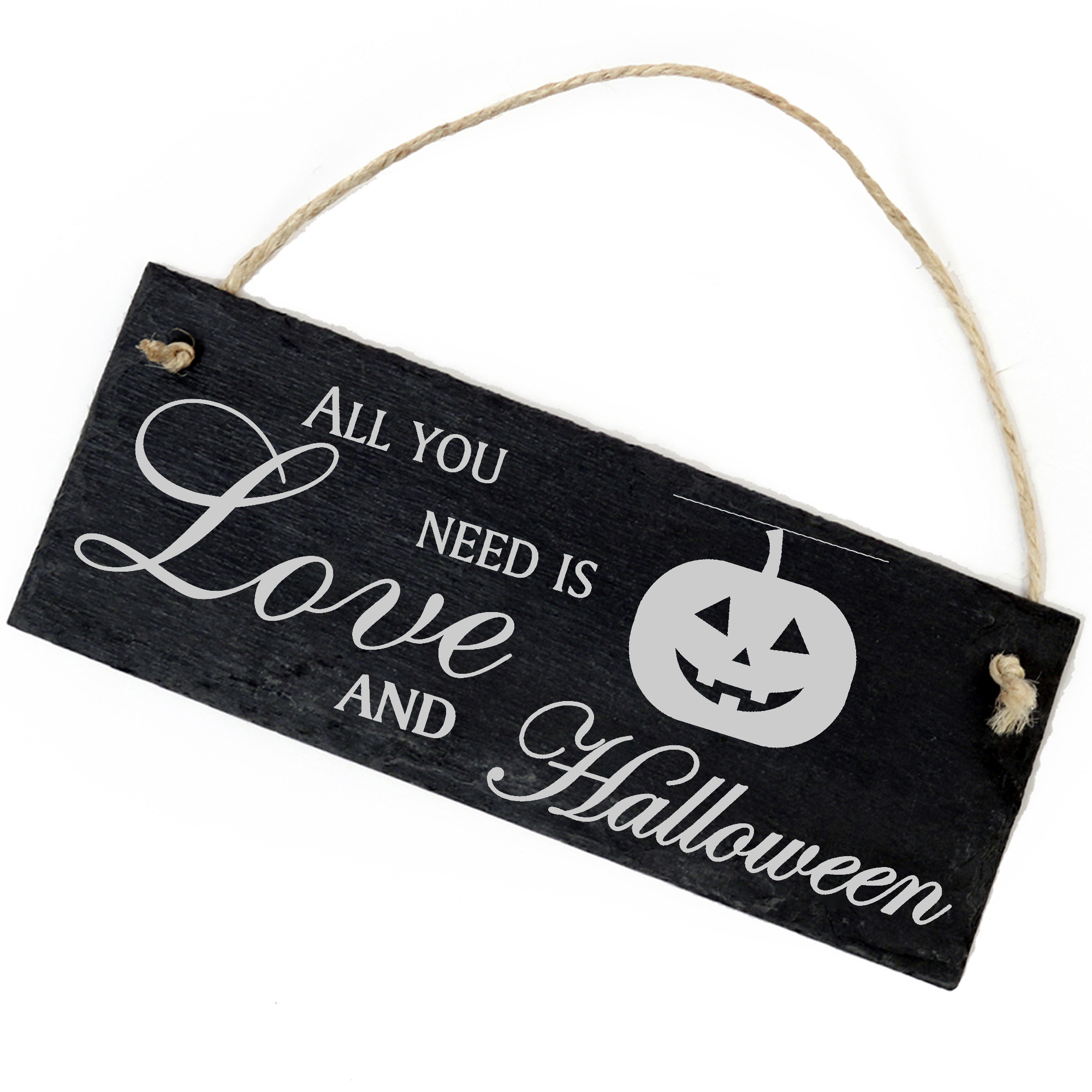Schiefertafel Deko Halloween Kürbiskopf Schild 22 x 8 cm - All you need is Love and Halloween