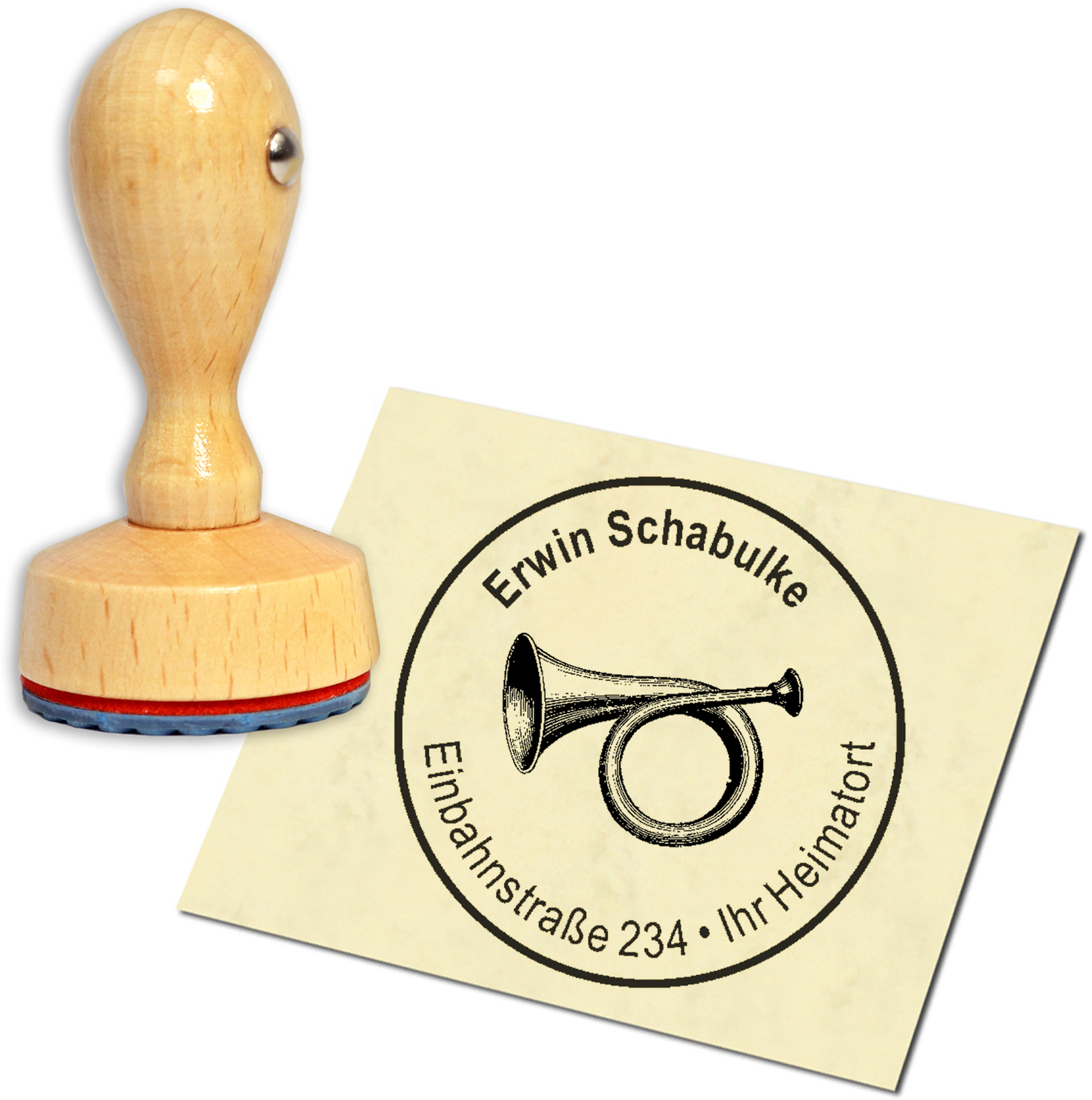 Stempel Adressstempel Holzstempel - Waldhorn - rund 40mm