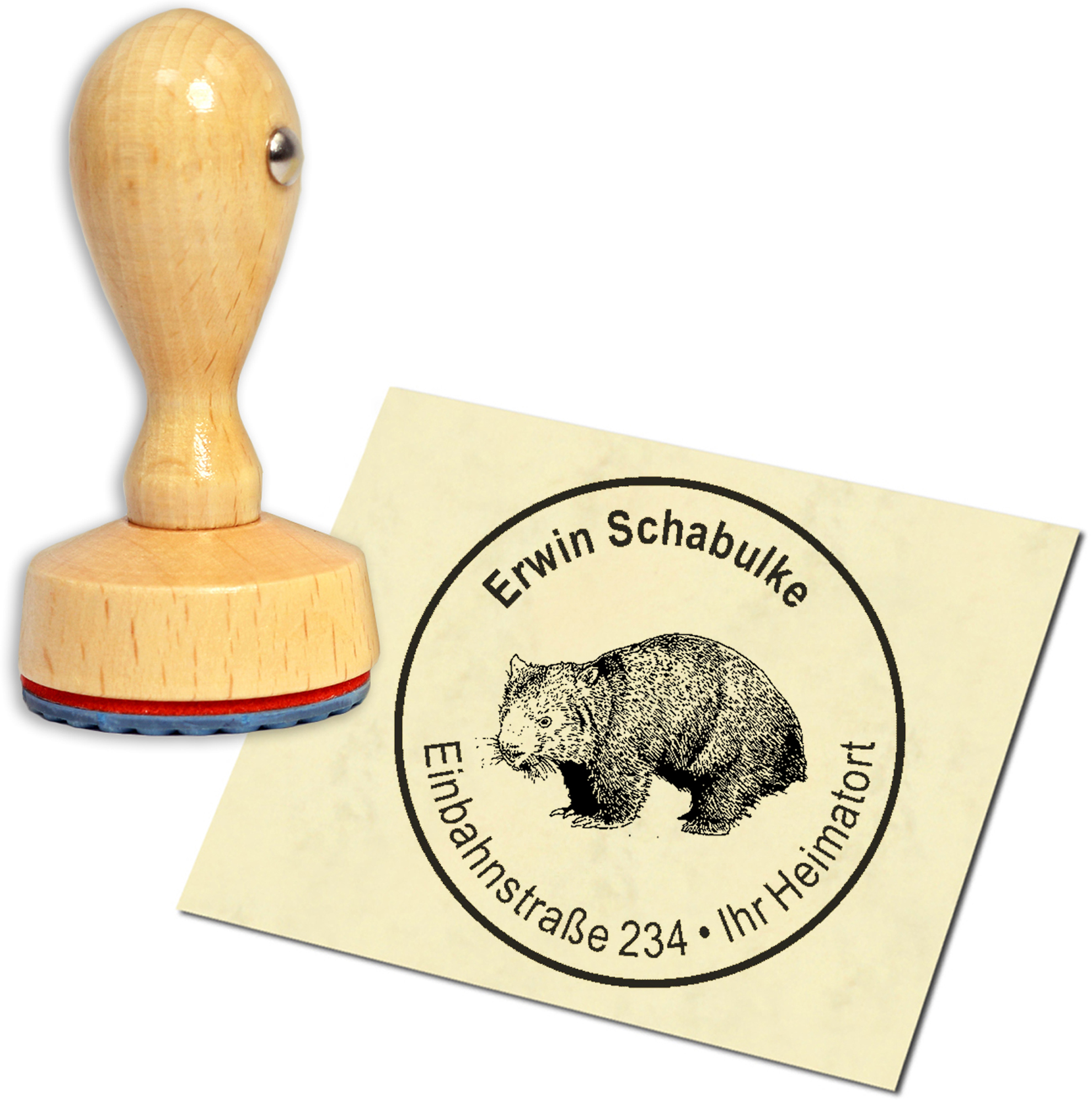 Stempel Adressstempel Holzstempel - Wombat - rund 40mm