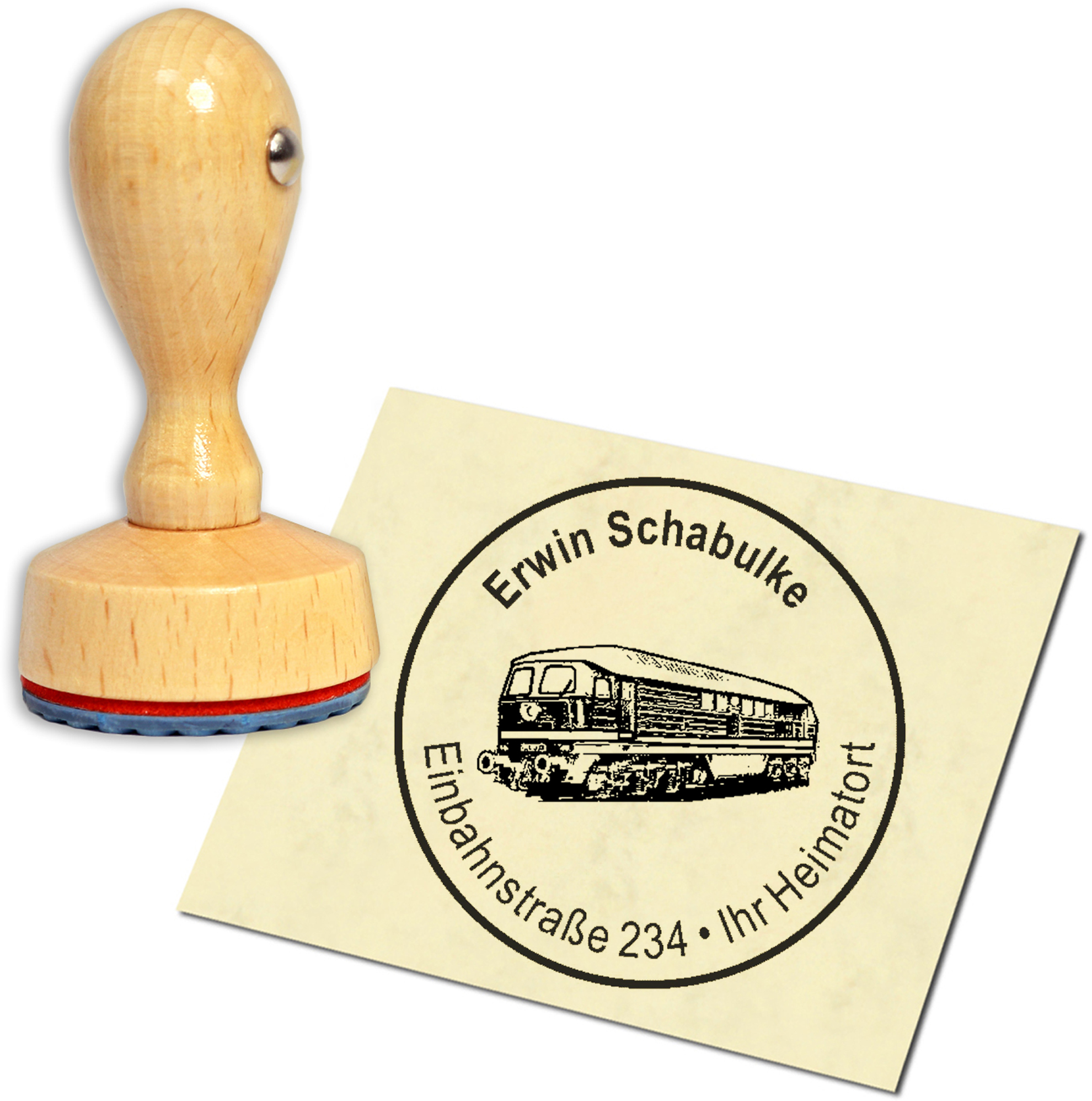 Stempel Adressstempel Holzstempel - Eisenbahn - rund 40mm