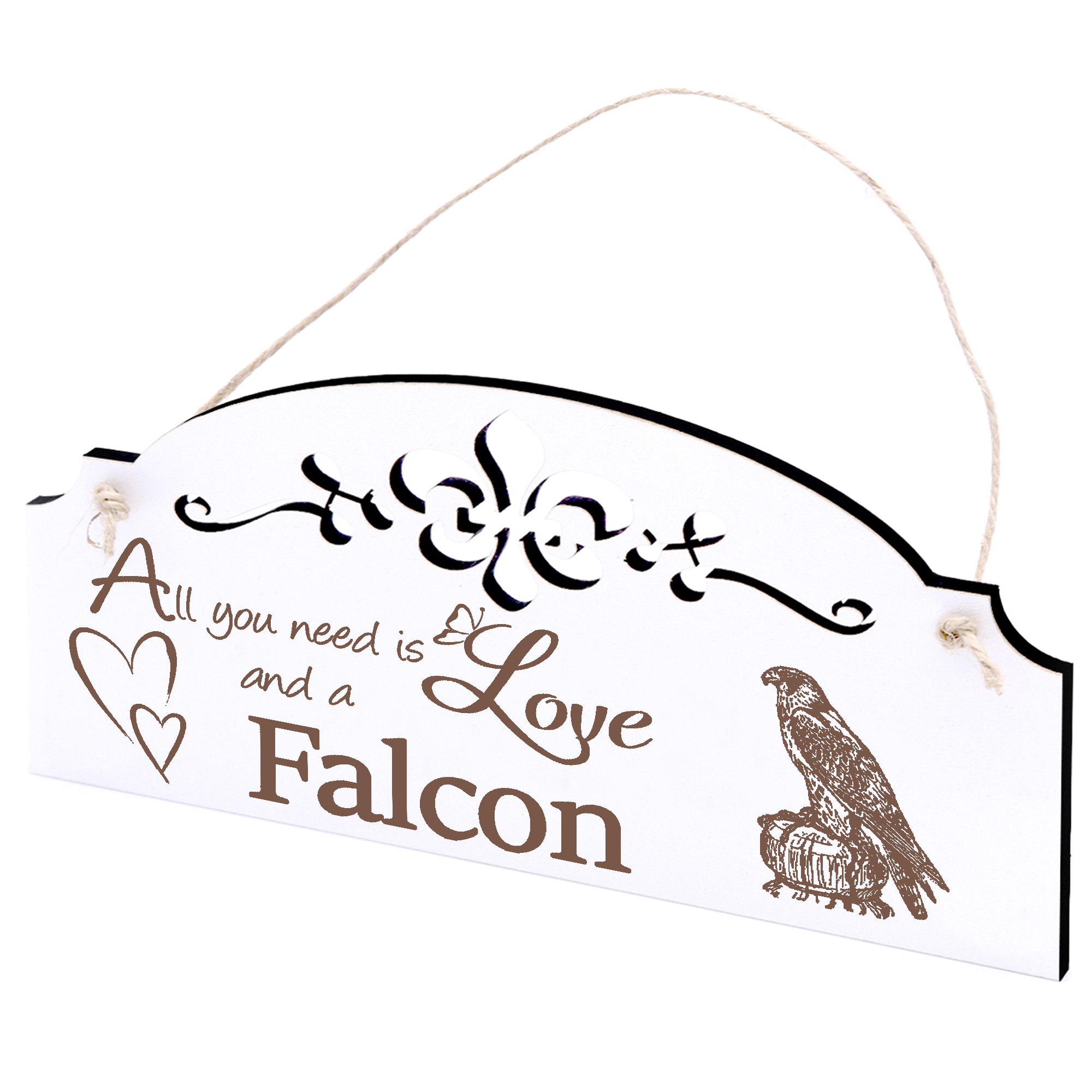 Schild Falke Deko 20x10cm - All you need is Love and a Falcon - Holz