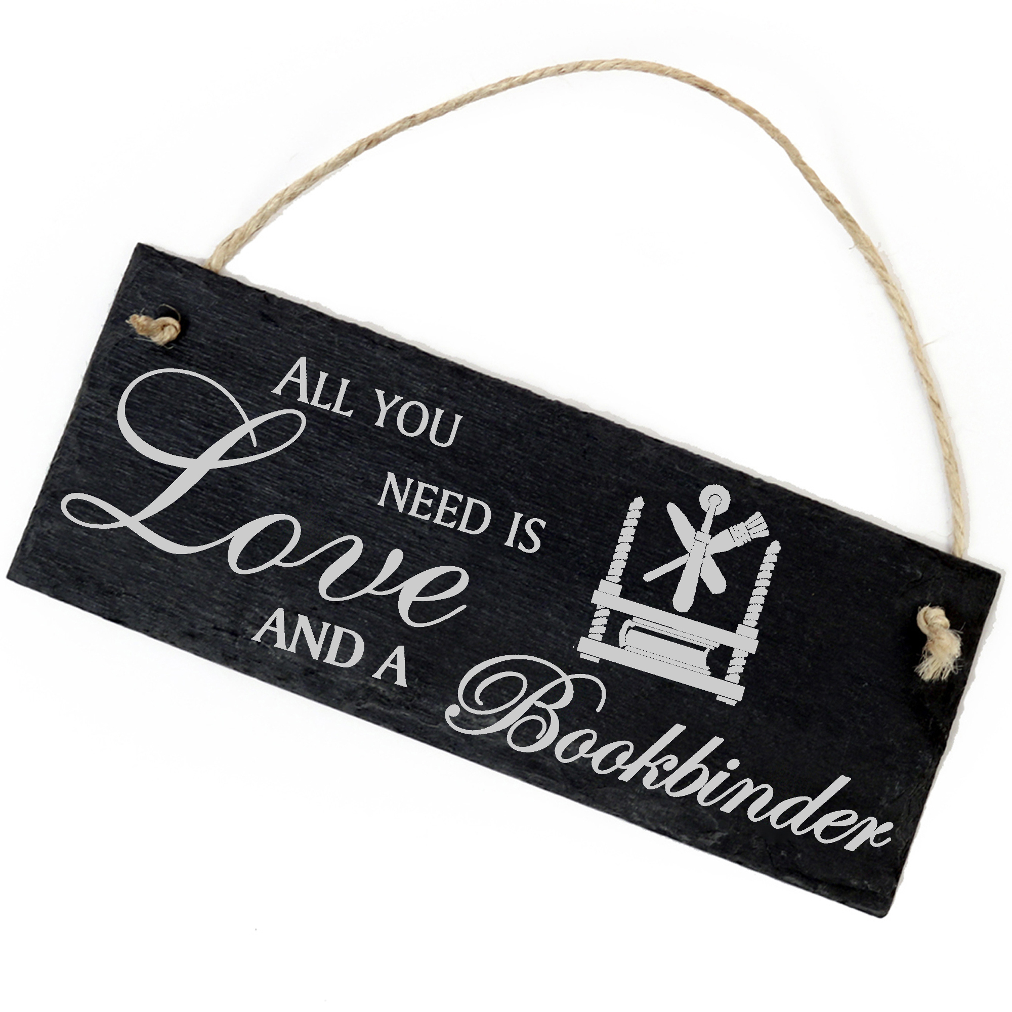 Schiefertafel Deko Buchbinder Schild 22 x 8 cm - All you need is Love and a Bookbinder
